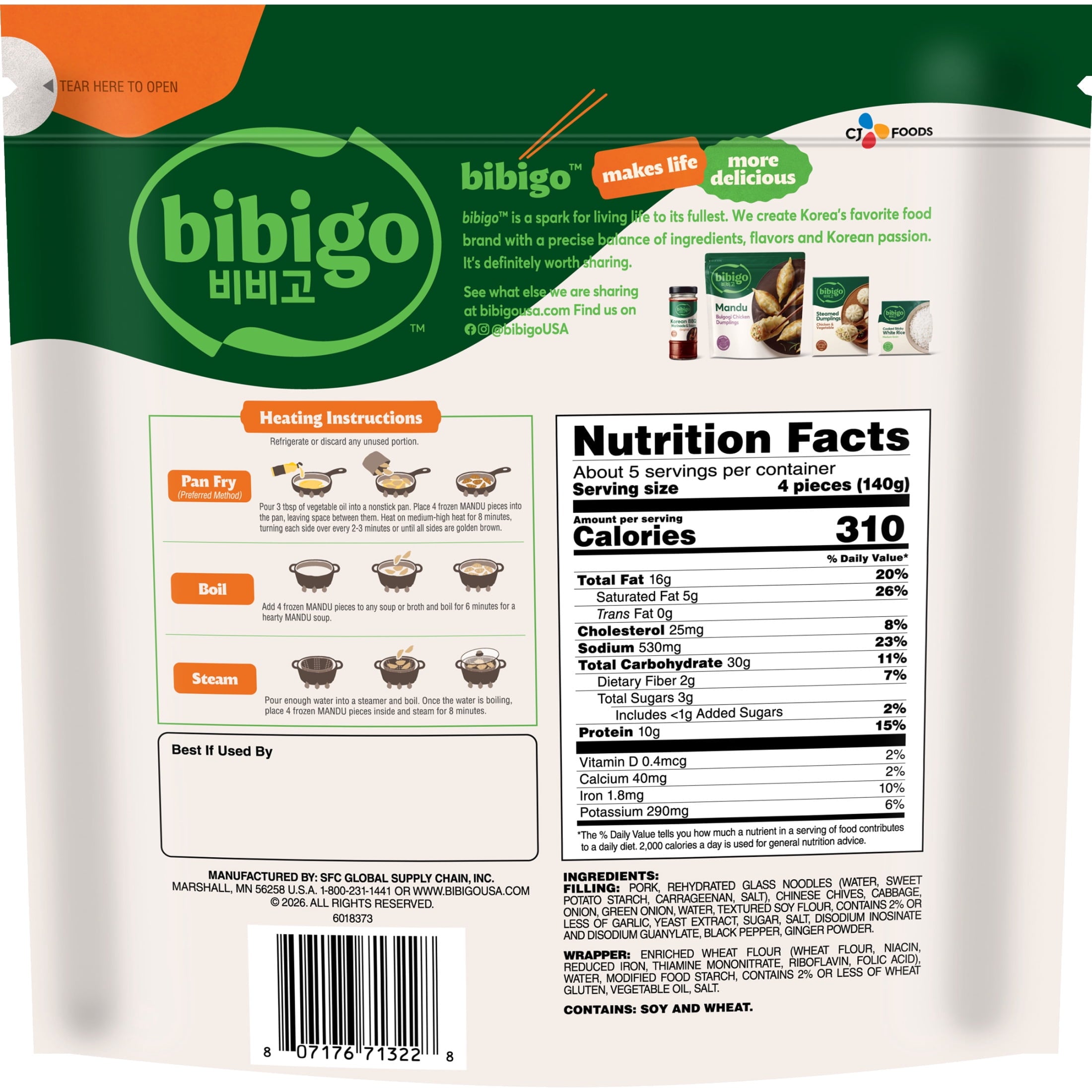 Bibigo Mandu Pork & Vegetable Dumplings Frozen 24 Oz