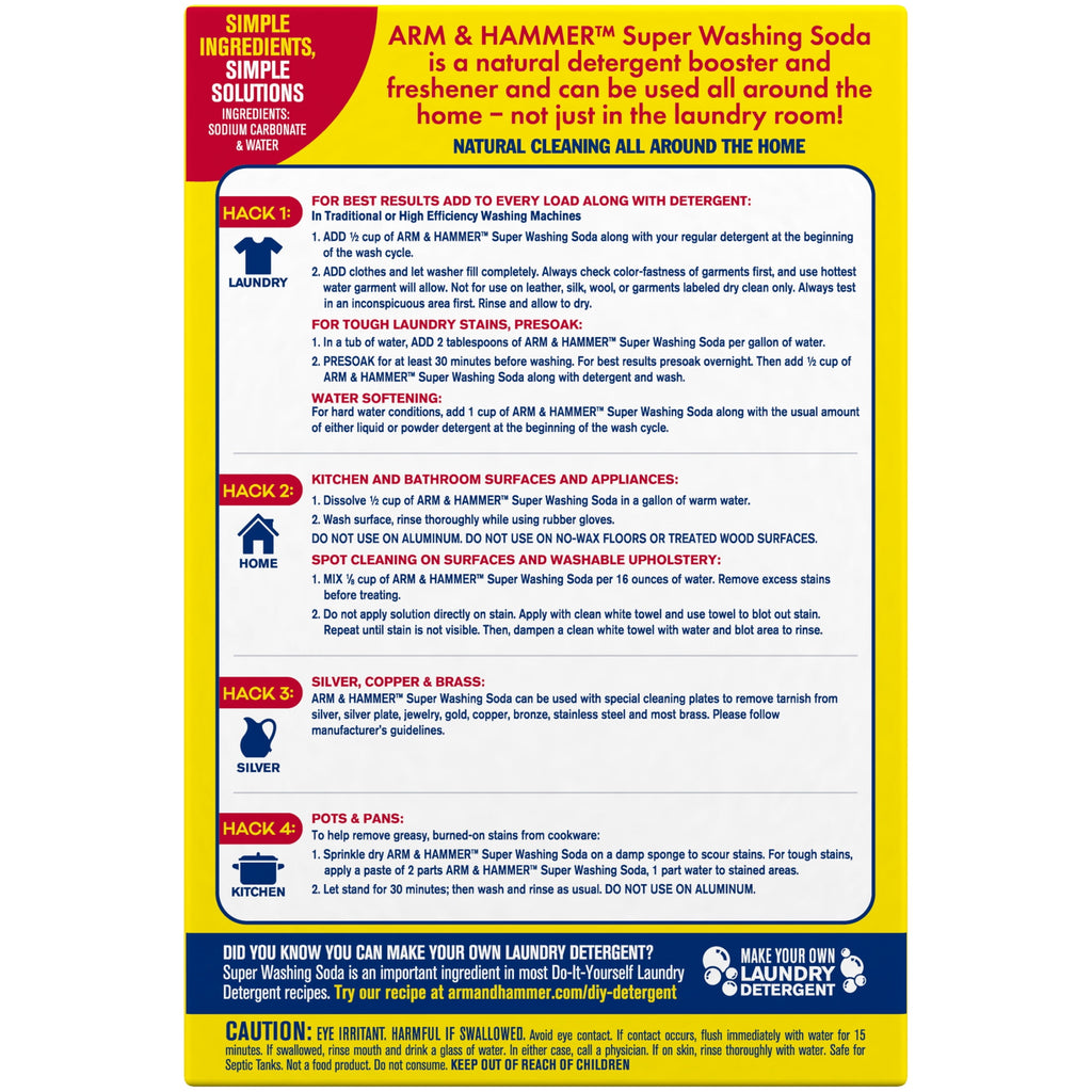 ARM & HAMMER Super Washing Soda Laundry Detergent Booster & Household Cleaner 55 oz