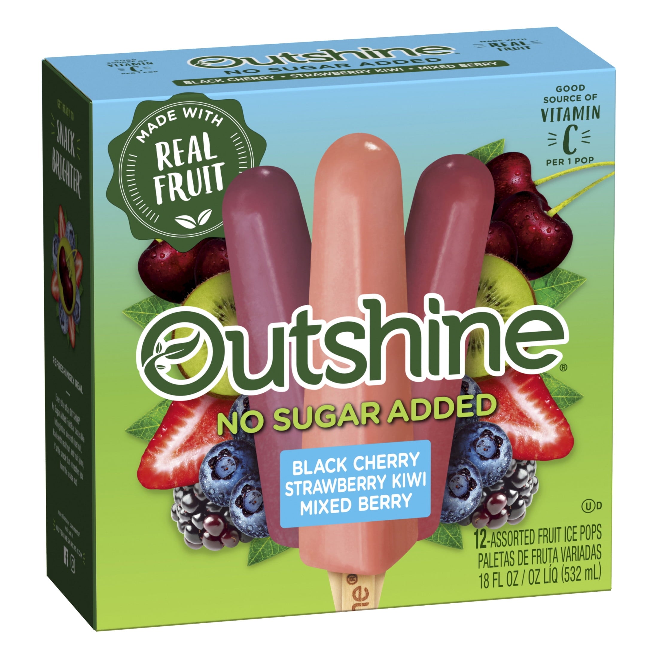 Outshine No Sugar Added Black Cherry Strawberry Kiwi Mixed Berry Frozen Fruit Pops 12 Count 18 Fl Oz