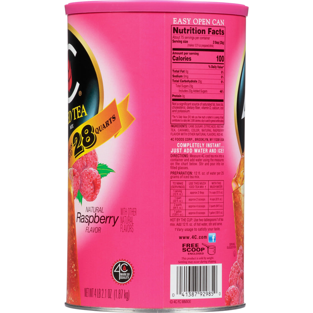 4C Raspberry Naturally Caffeinated Instant Iced Tea Mix 66.1 oz Canister