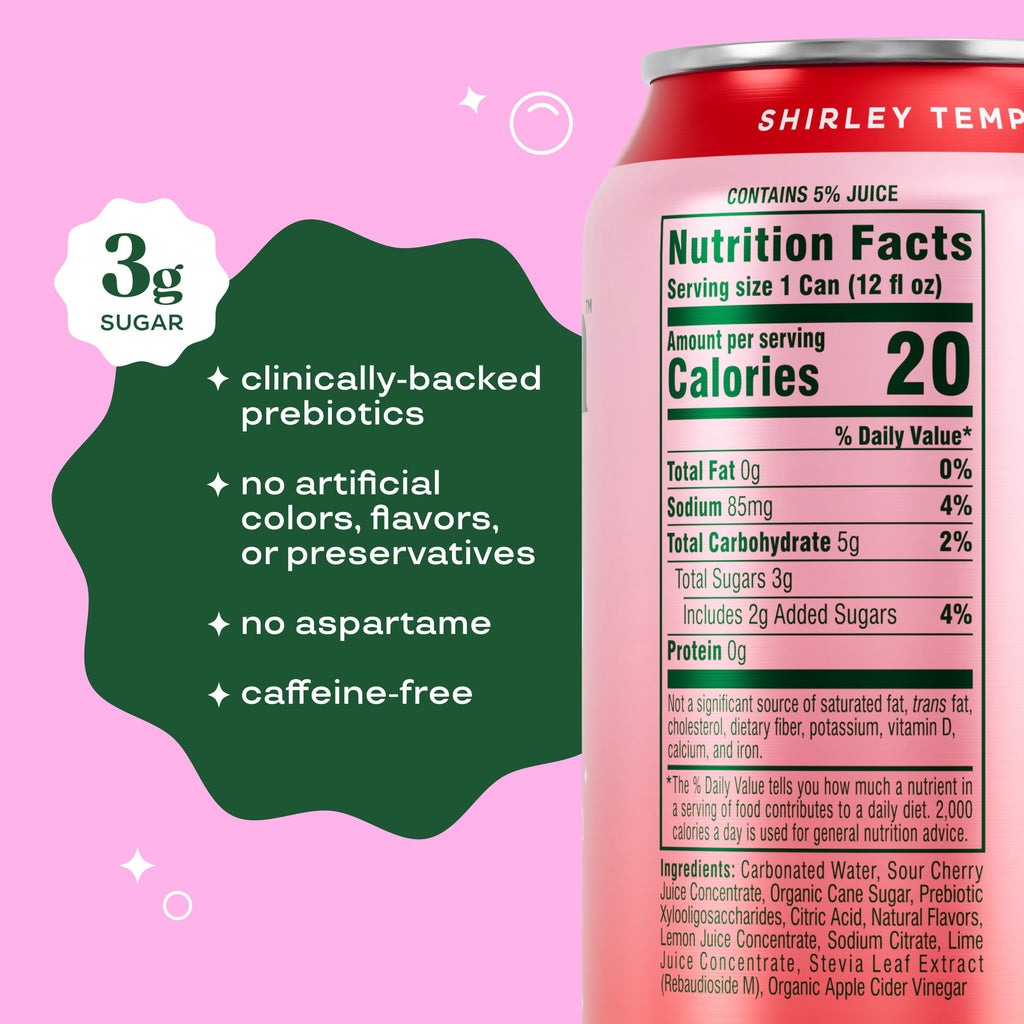 Bloom Nutrition Pop Shirley Temple Prebiotic Soda Cans 12 Fl Oz 4 Pack