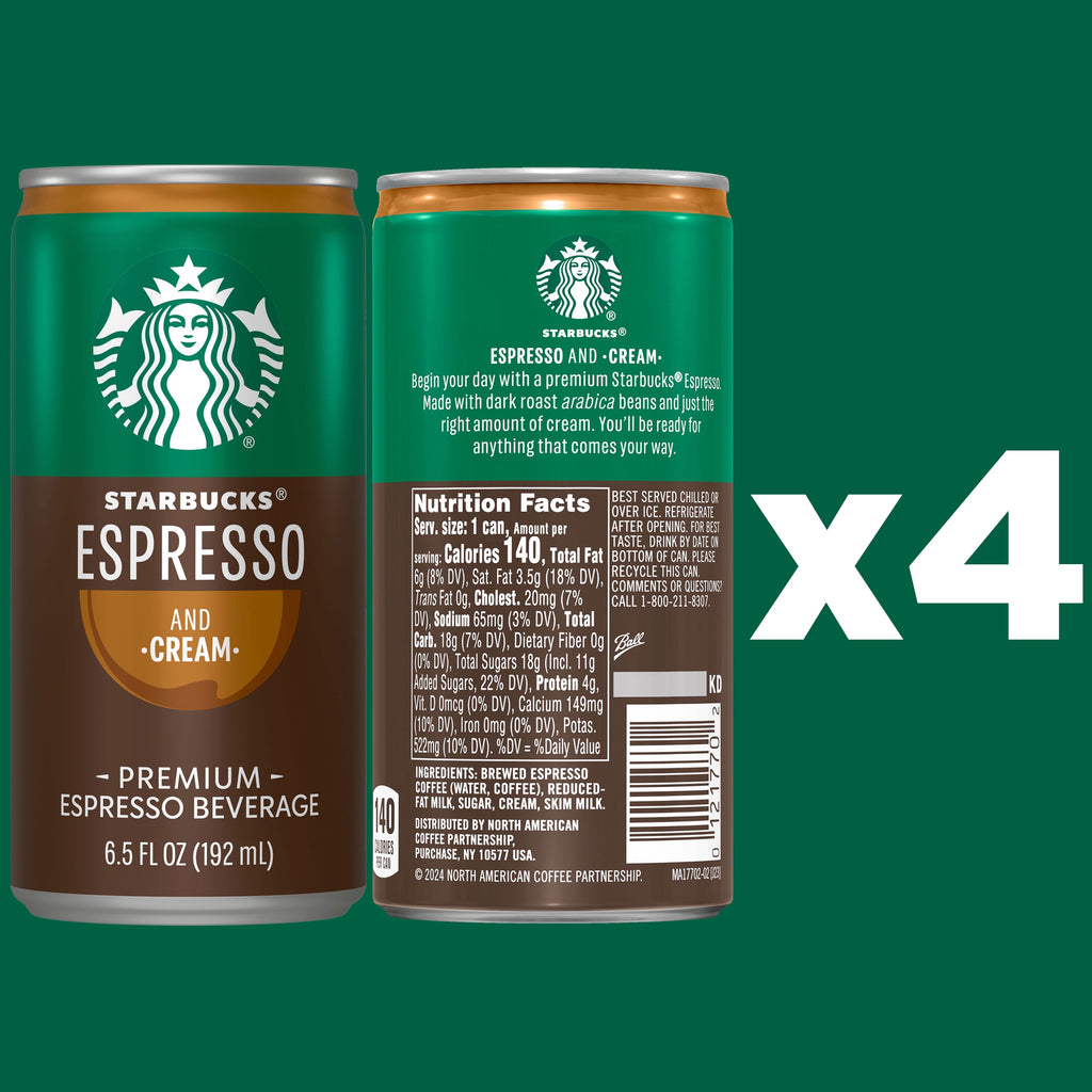 Starbucks Doubleshot Espresso & Cream Premium Coffee Drink 6.5 fl oz 4 Count