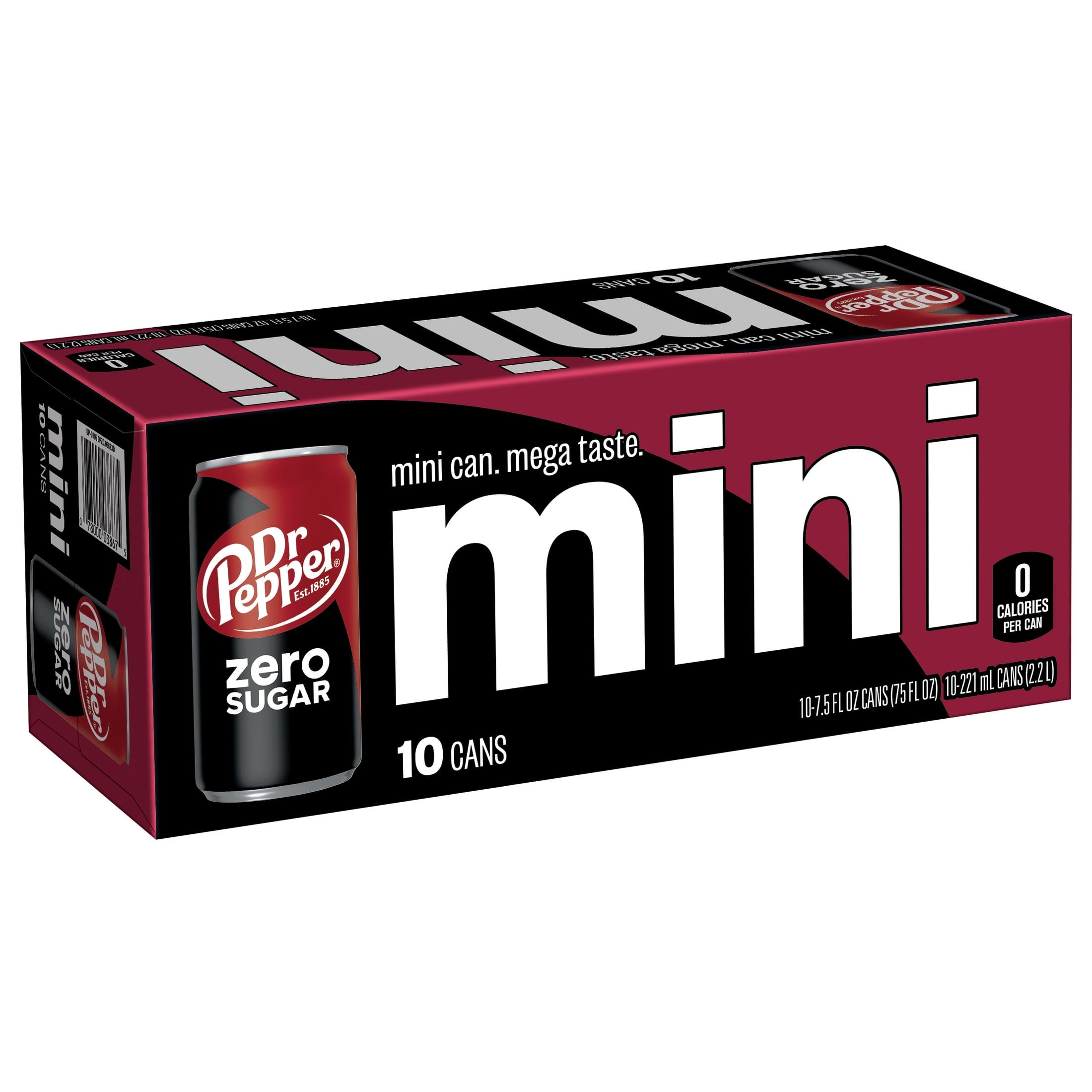 Dr Pepper Zero Sugar Soda Pop Cans 7.5 Fl Oz 10 Pack