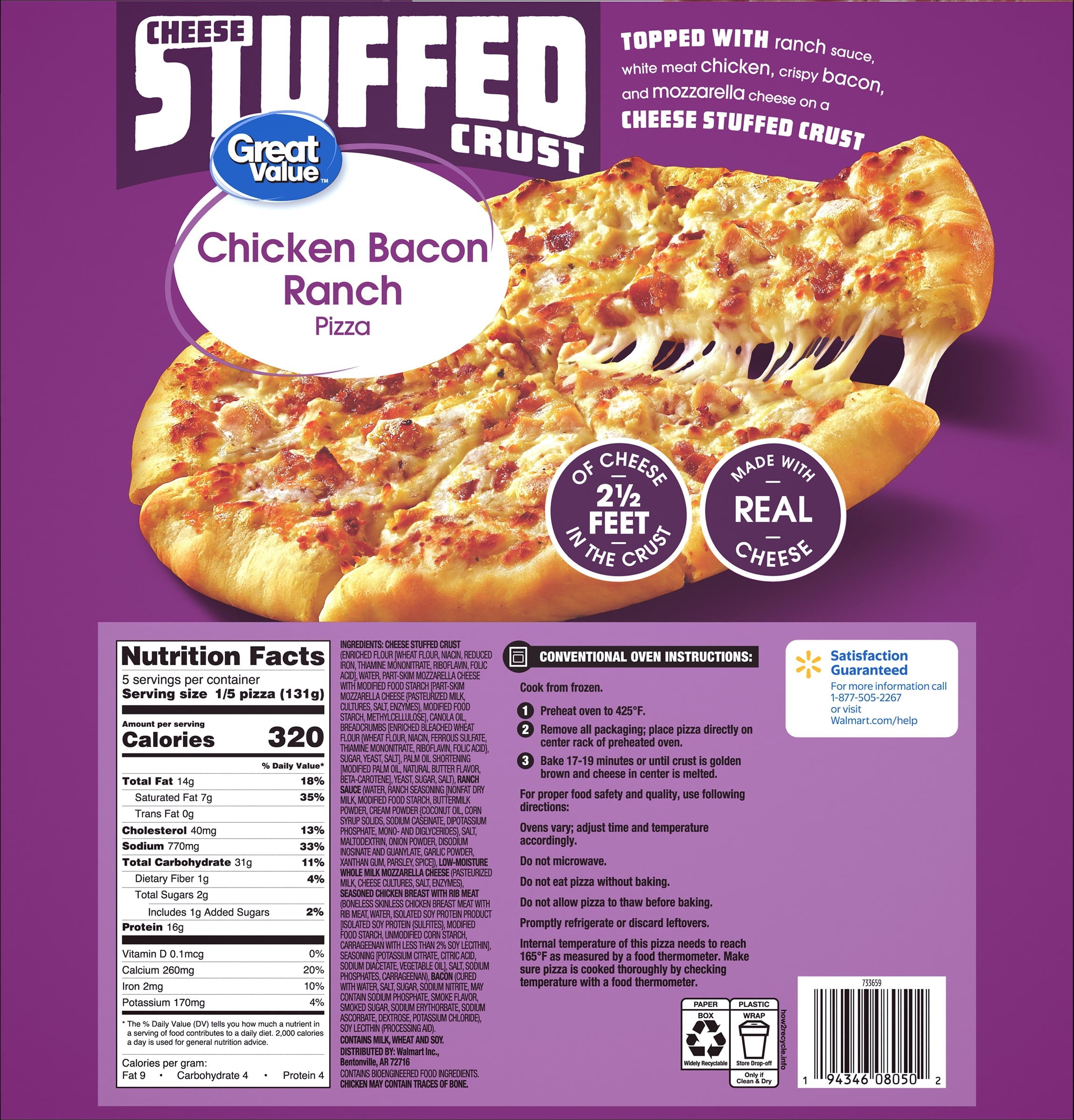 Great Value Stuffed Crust Chicken Bacon Ranch Pizza Frozen 23.1 Oz