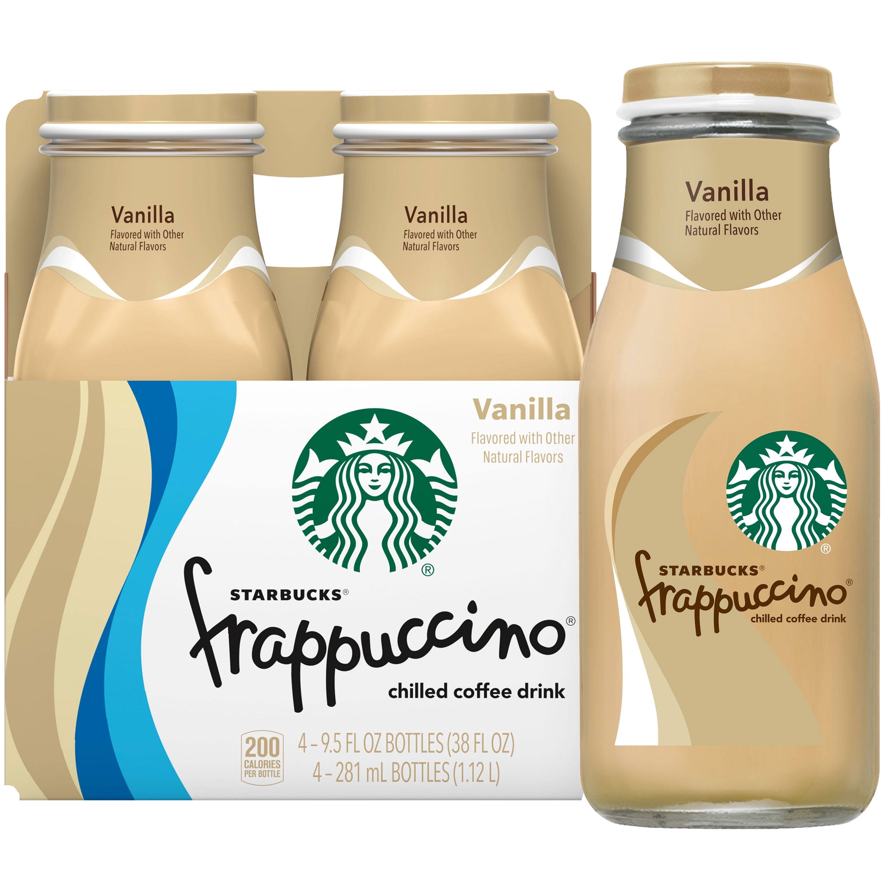 Starbucks Naturally Caffeinated Vanilla Frappuccino Medium Roast Chilled Coffee Drink 9.5 fl oz 4 Count