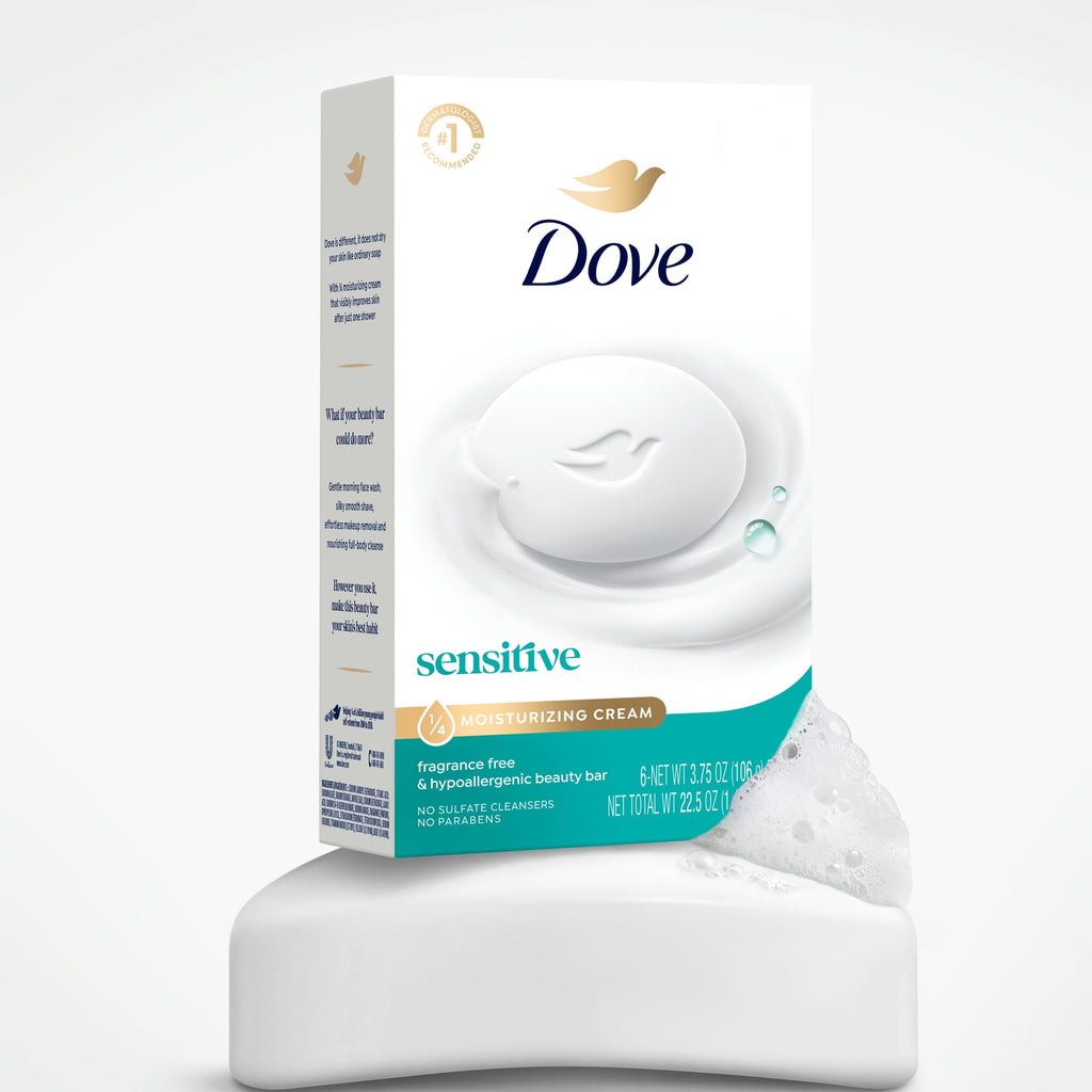 Dove Sensitive Skin Beauty Bar Soap Fragrance Free Hypoallergenic 3.75 oz 2 Bars