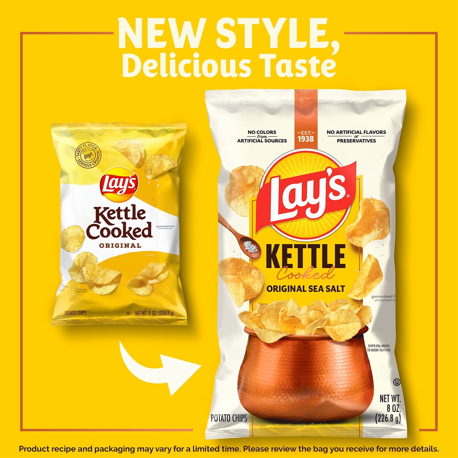 Original Sea Salt Kettle Cooked Potato Chips 8 Oz 1 Count Lay's