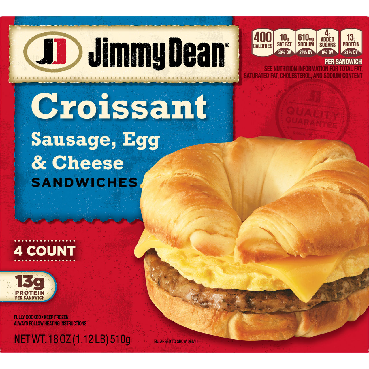 Jimmy Dean Sausage Egg and Cheese Croissant Breakfast Sandwiches 4 Count 18 oz