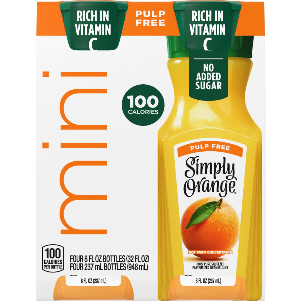 Simply Orange Pulp-Free Orange Juice 8 fl oz 4 Pack