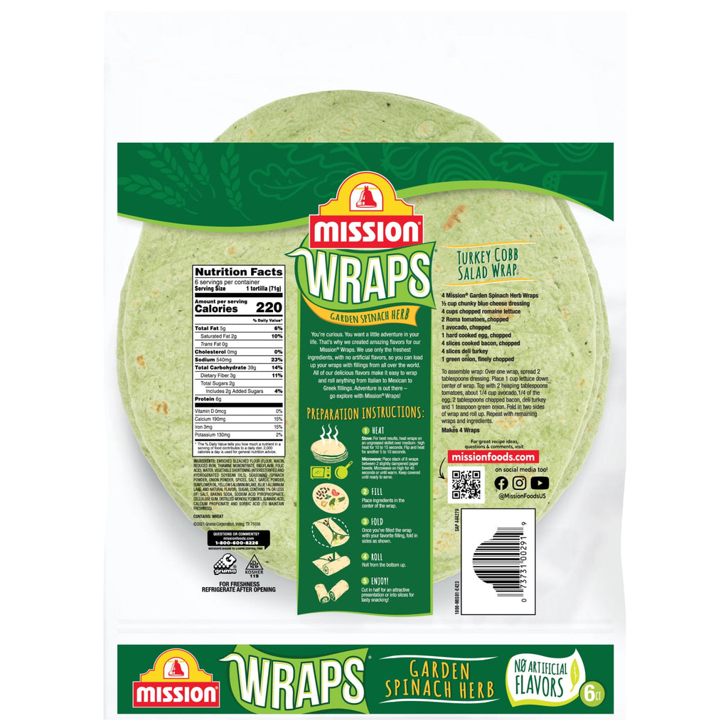 Garden Spinach Herb Wraps 1.1 Lb 6 Count