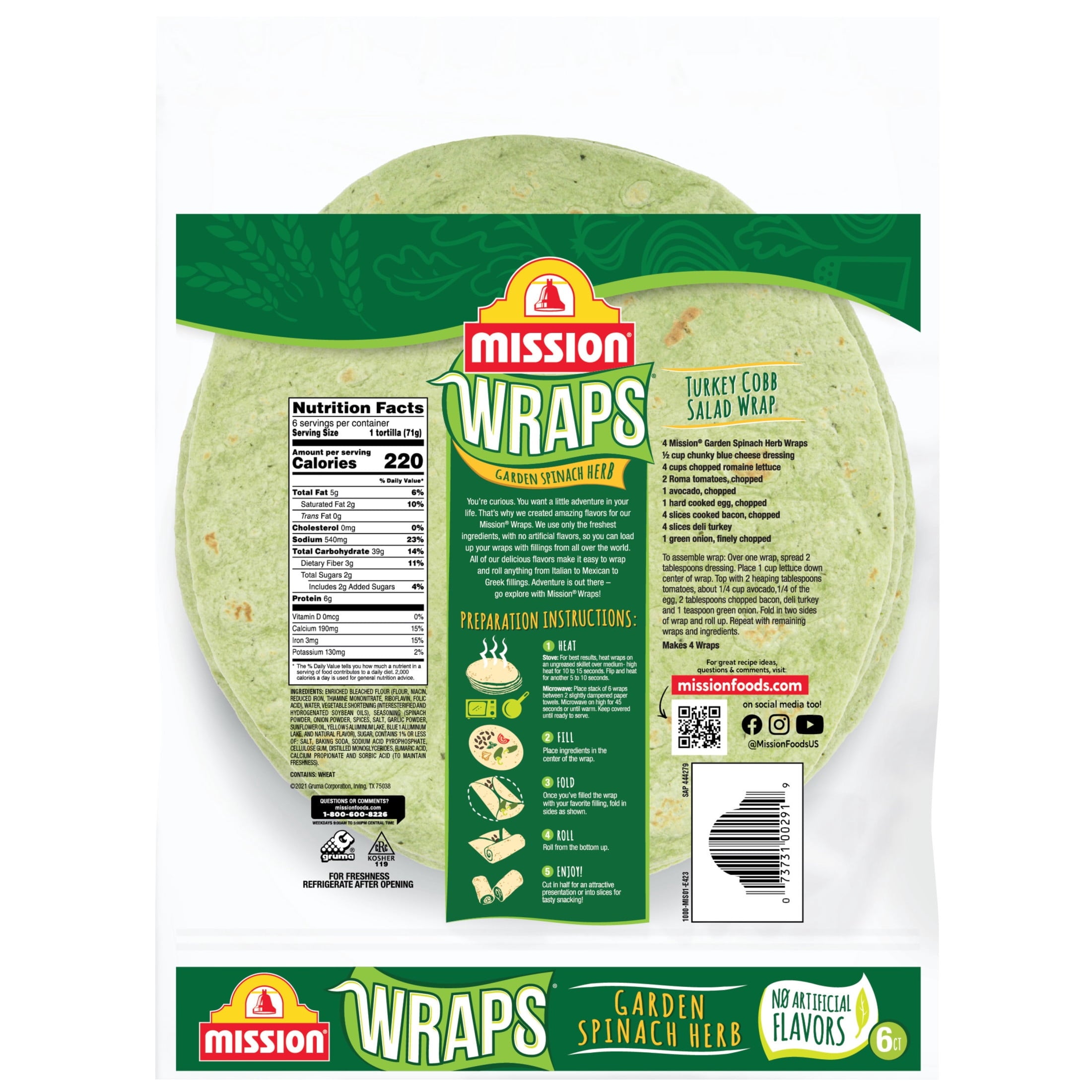 Garden Spinach Herb Wraps 1.1 Lb 6 Count
