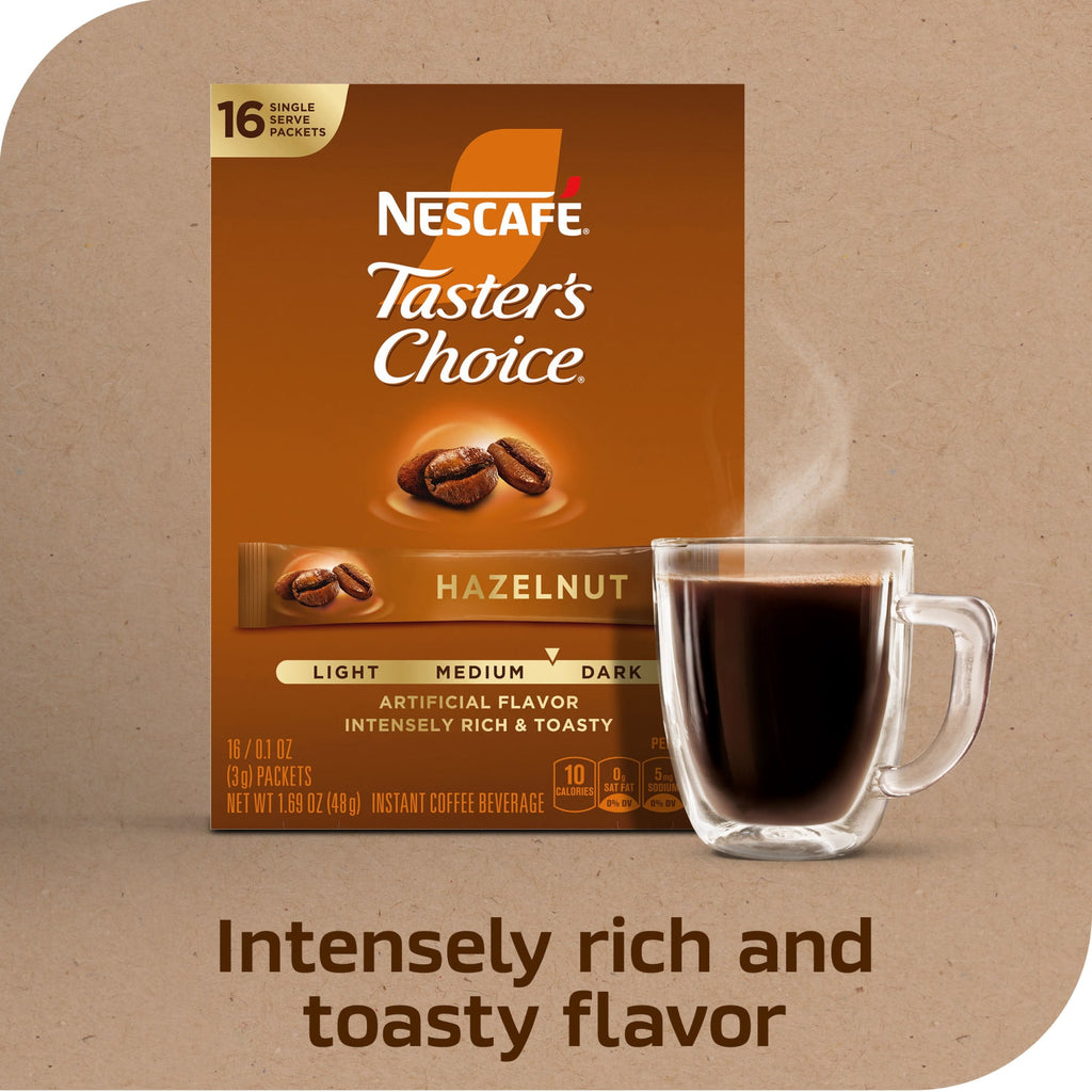 NESCAFÉ Taster's Choice Hazelnut Naturally Caffeinated Medium-Dark Roast Instant Coffee Packets 1.69 oz Box