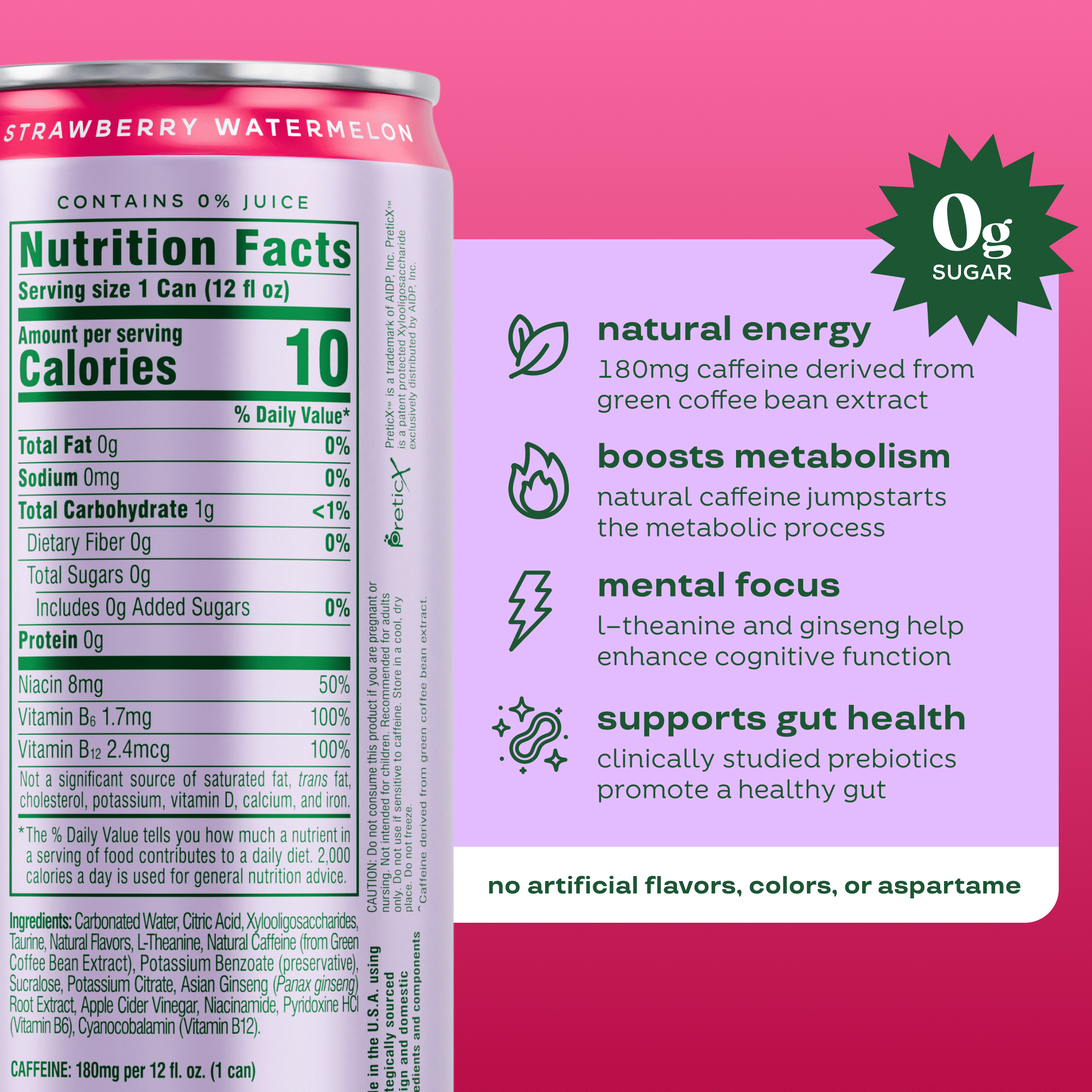 Bloom Nutrition Sparkling Energy Drink Strawberry Watermelon 12 fl oz Single Can