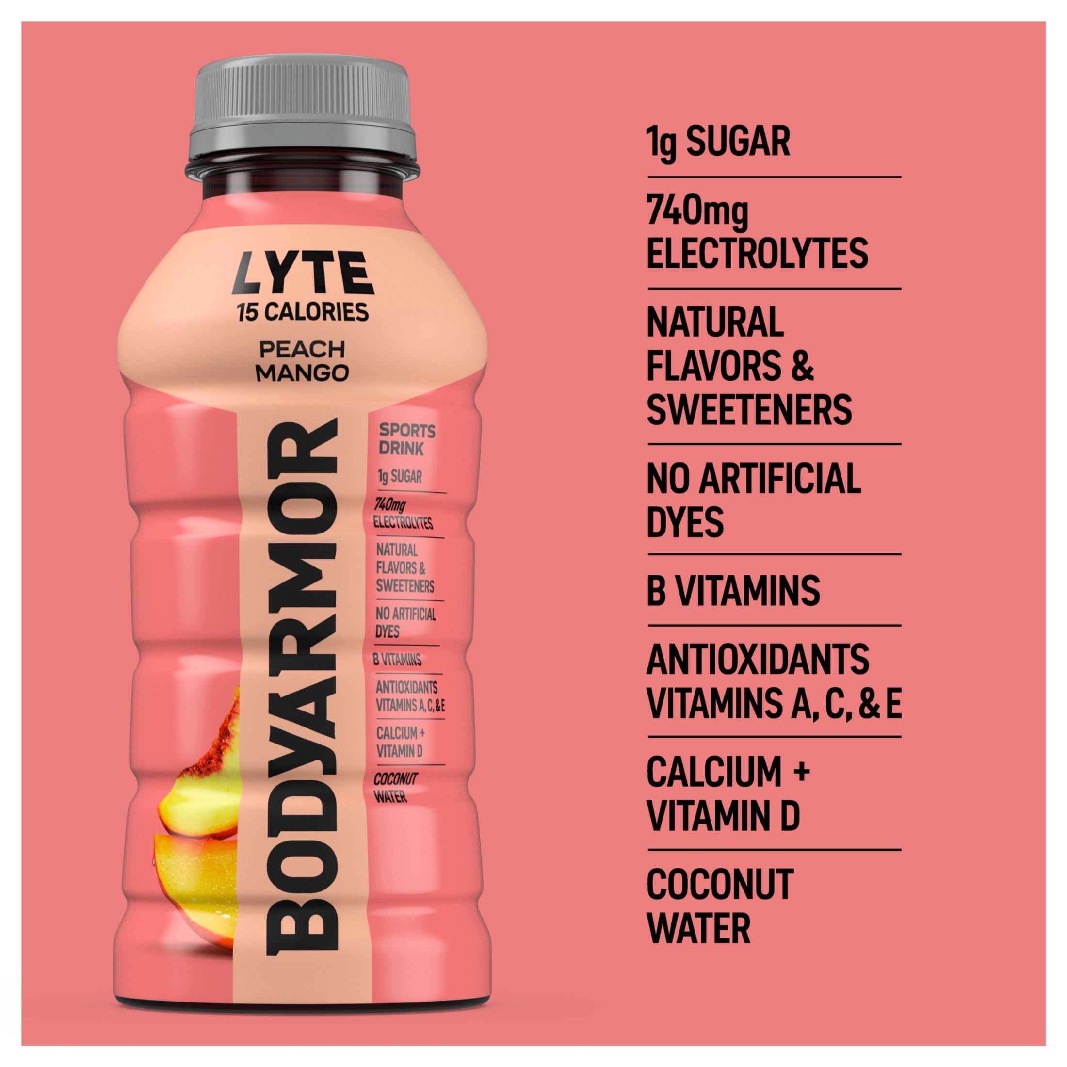 BODYARMOR Lyte Peach Mango Electrolyte Sports Drink 12 fl oz 8 Count
