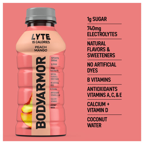 BODYARMOR Lyte Peach Mango Electrolyte Sports Drink 12 fl oz 8 Count