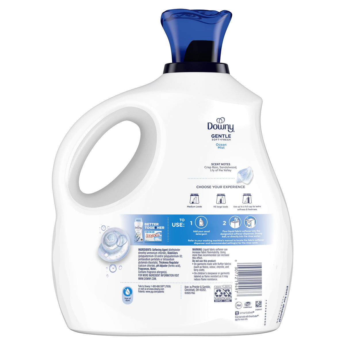 Downy Gentle Soft + Fresh Liquid Fabric Softener Ocean Mist Scent 93 fl oz 138 Loads