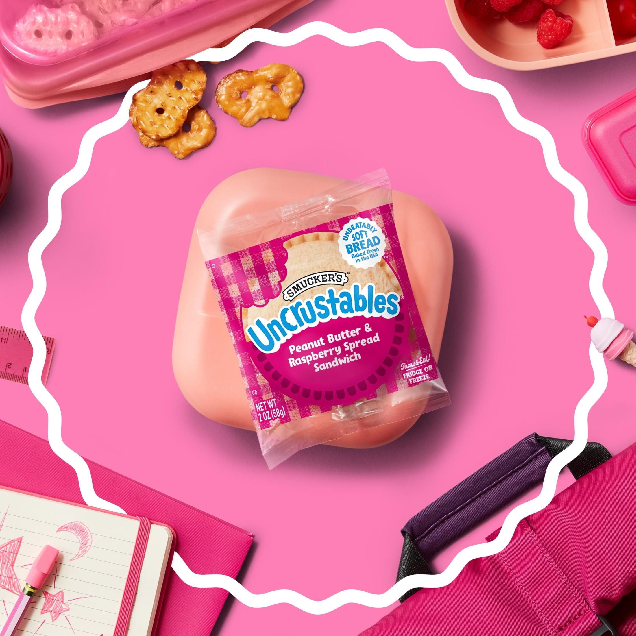 Smucker's Uncrustables Peanut Butter & Raspberry Spread Sandwiches Frozen 4 Count 8 Oz