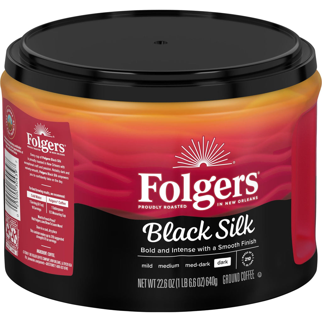 Folgers Black Silk Dark Roast Ground Coffee 22.6 oz Canister