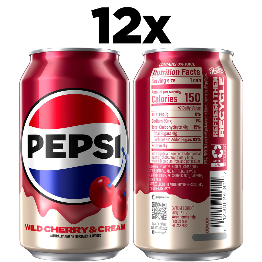 Pepsi Wild Cherry & Cream Cola Soda Pop Cans 12 Fl Oz 12 Pack