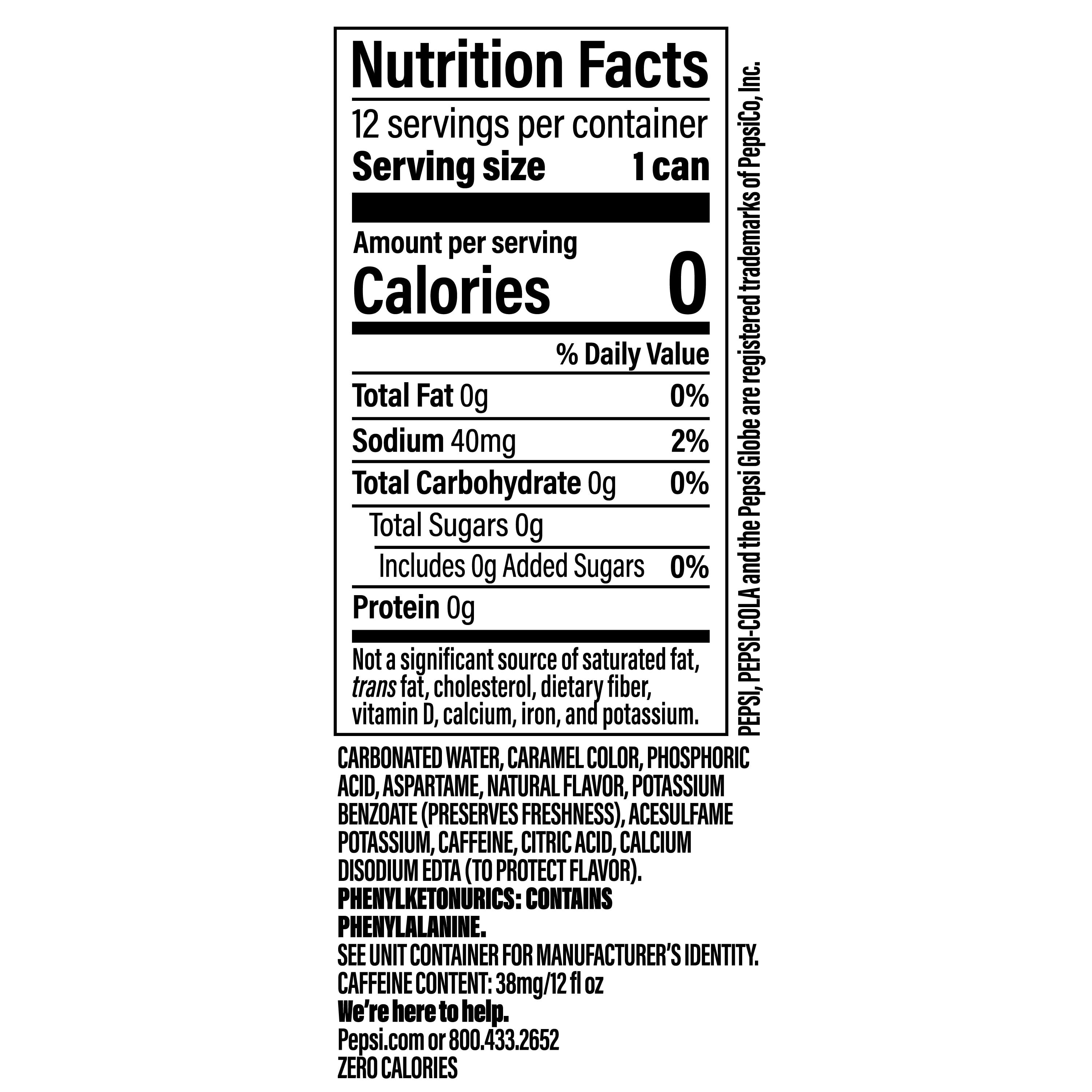 Pepsi Zero Sugar Cola Soda Pop Cans 12 Fl Oz 12 Pack