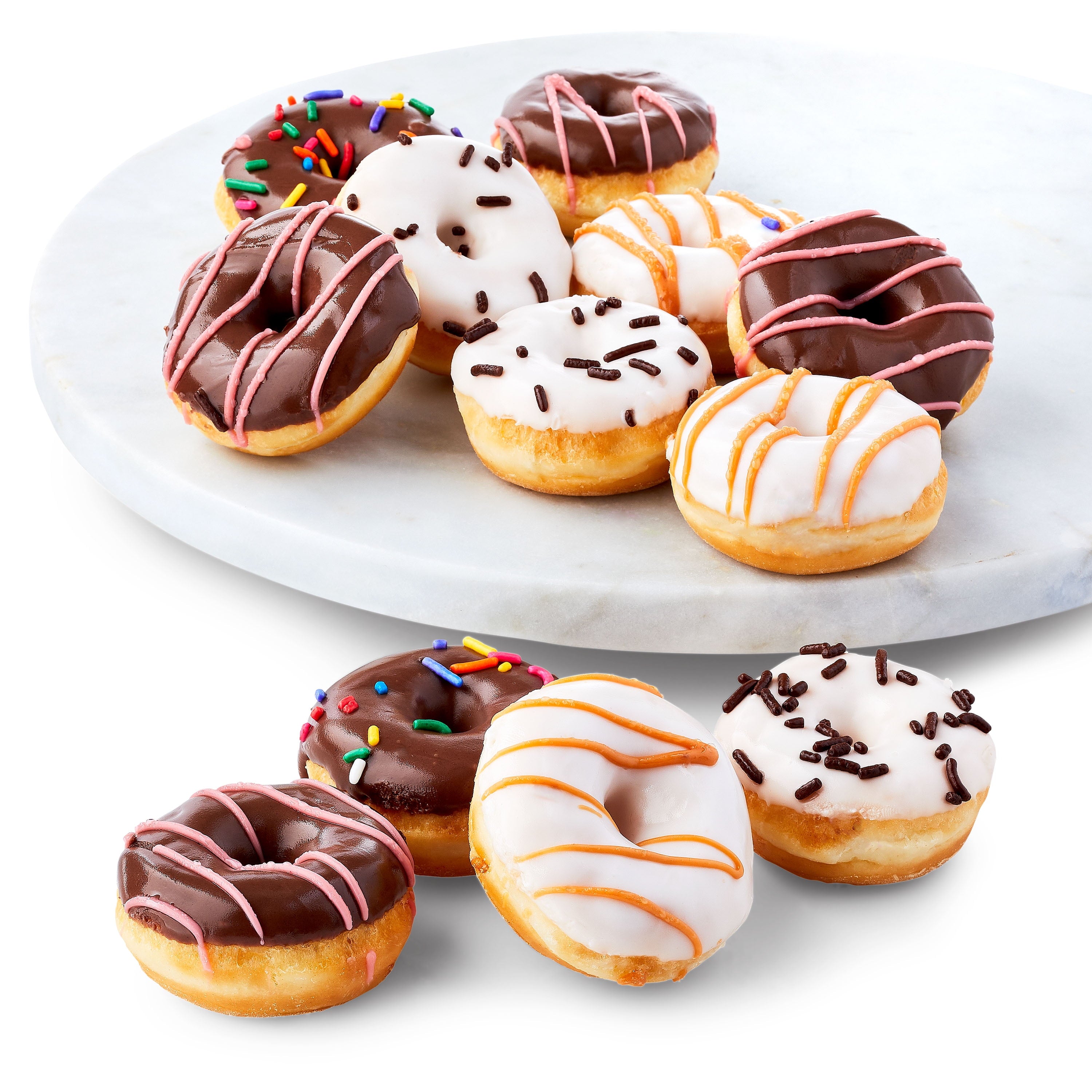 Vanilla Chocolate Iced Mini Donuts 8 Oz 12 Count Freshness Guaranteed