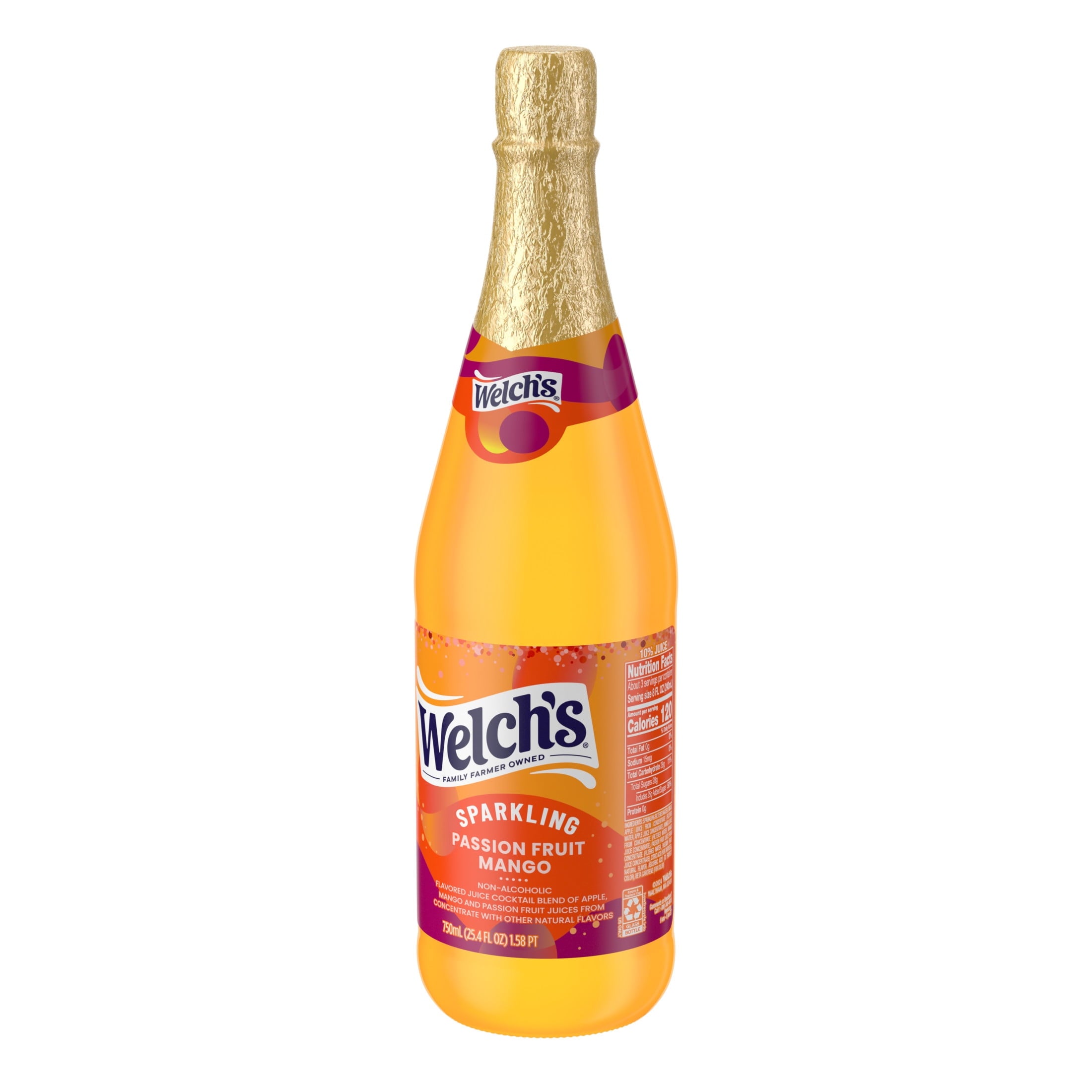 Welch's Passion Fruit Mango Sparkling Juice Cocktail 25.4 fl oz Bottle