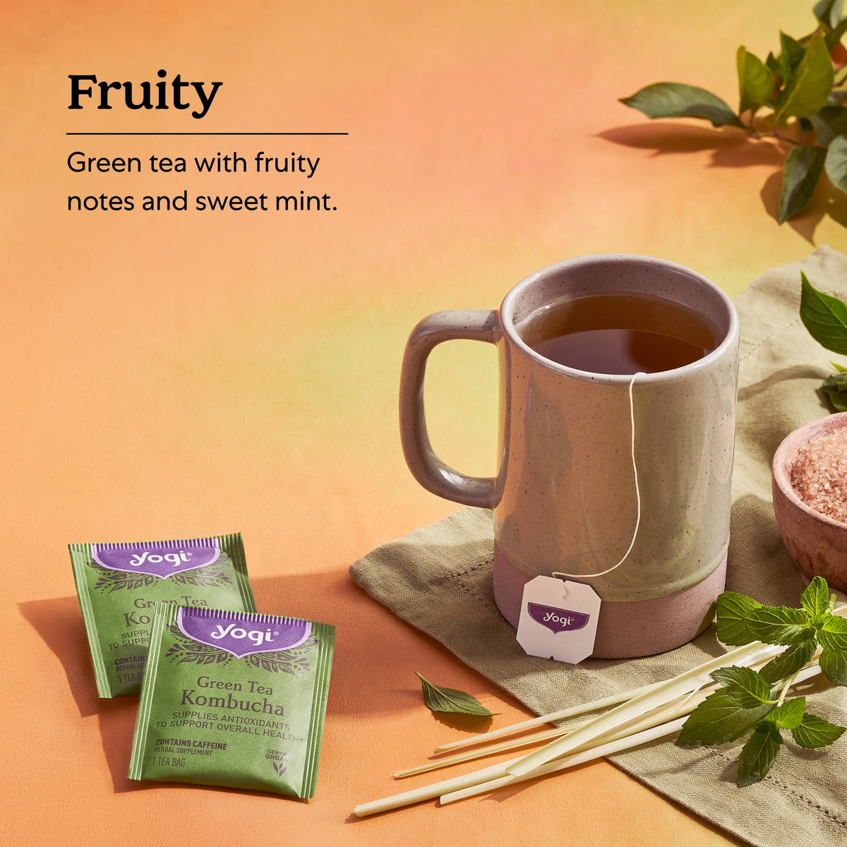 Yogi Green Tea Kombucha Organic Wellness Tea Bags 1.12 oz 16 Count