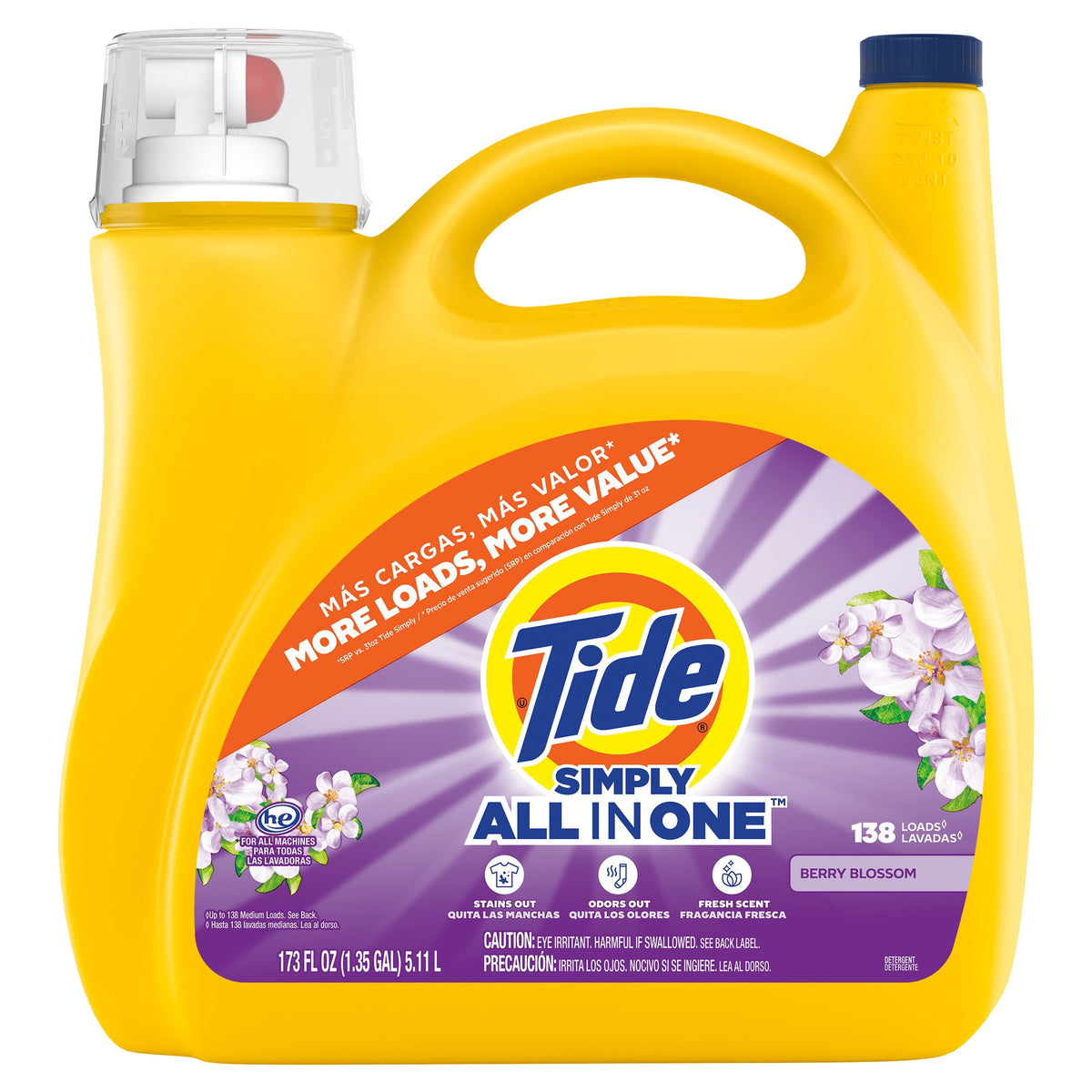 Tide Simply Liquid Laundry Detergent Clean & Fresh Berry Blossom Scent 173 fl oz 138 Loads