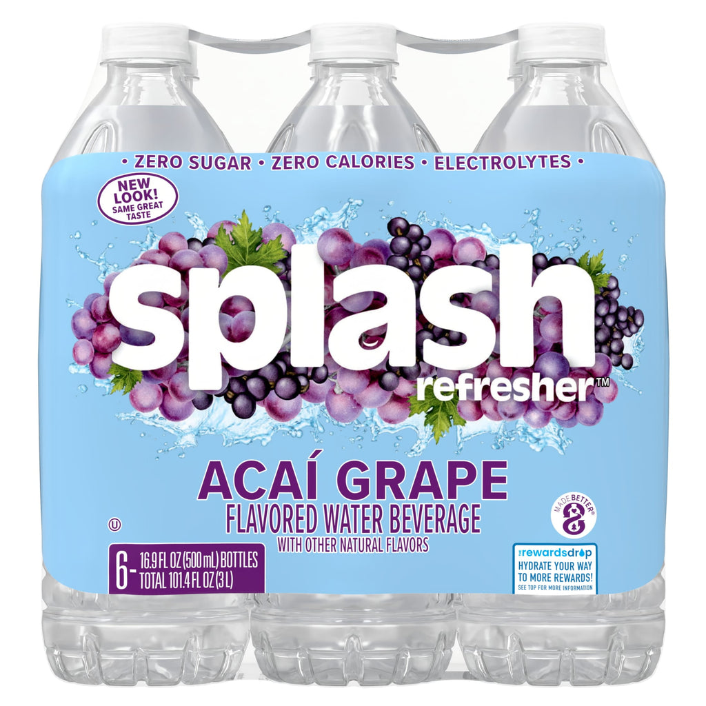 Splash Blast Acai Grape Flavored Water 16.9 fl oz Plastic Bottles 6 Pack
