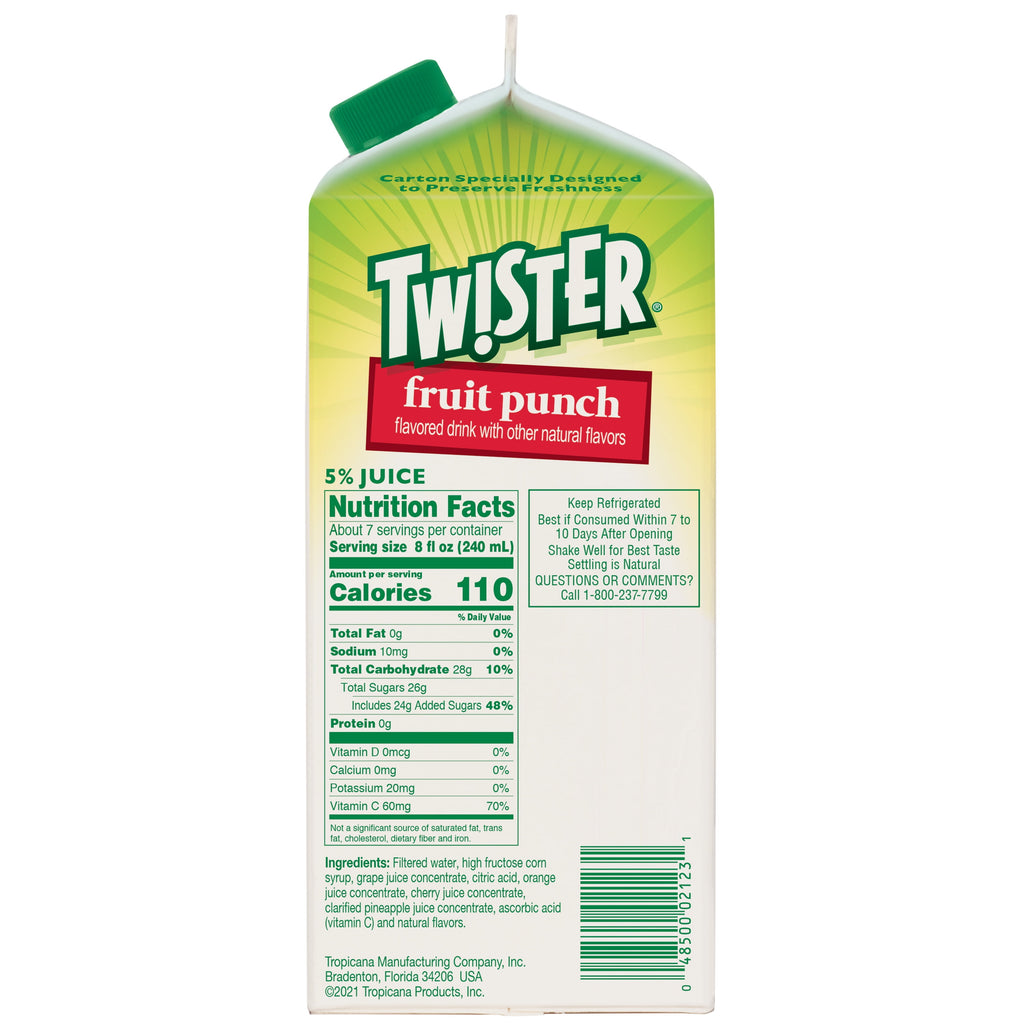 Tropicana Twister Fruit Punch Flavored Juice Drink Pulp-Free 59 fl oz Carton