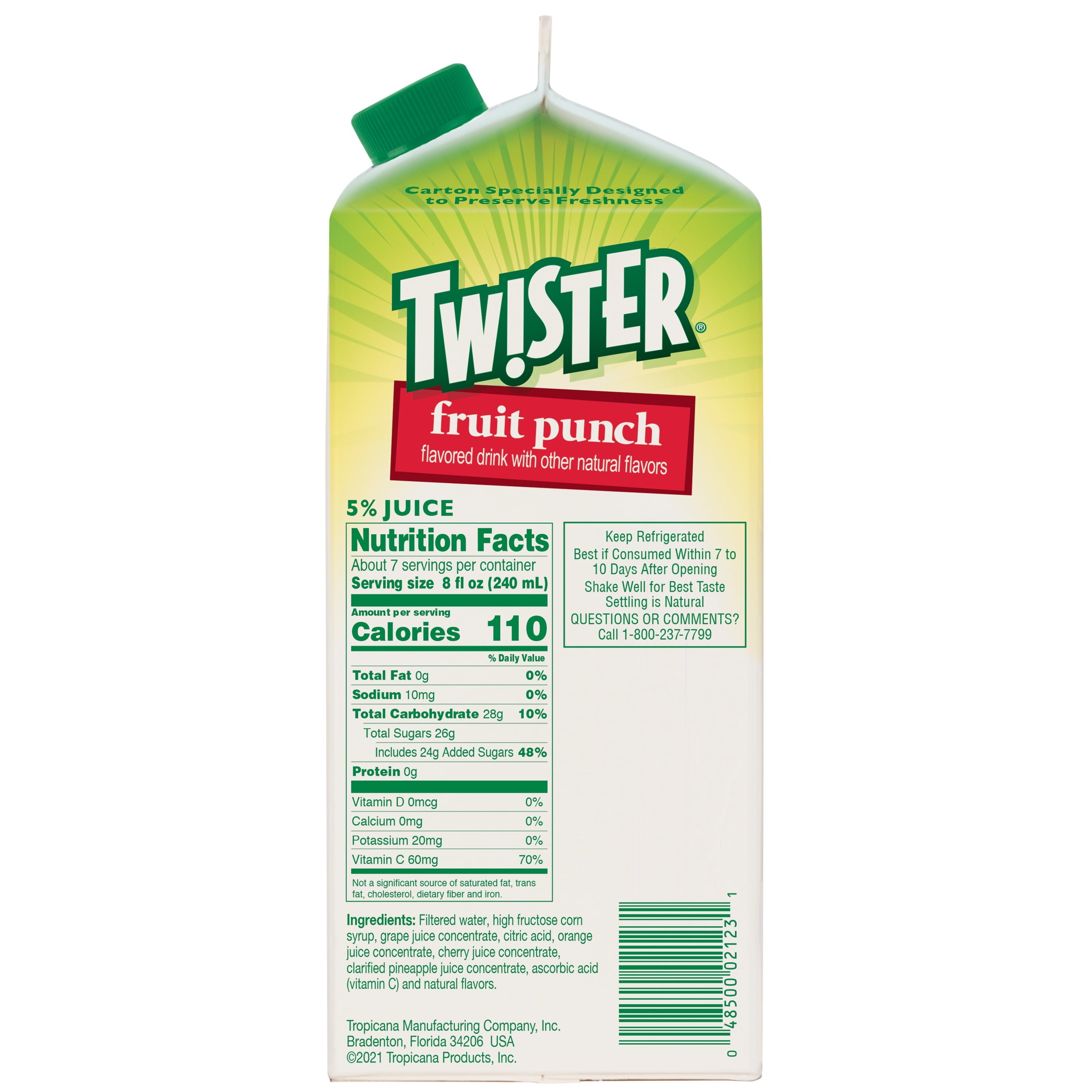 Tropicana Twister Fruit Punch Flavored Juice Drink Pulp-Free 59 fl oz Carton