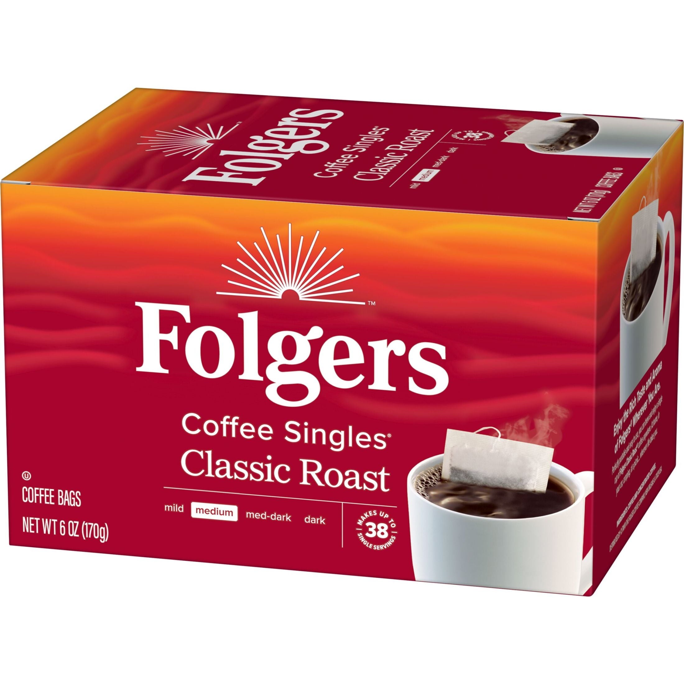 Folgers Classic Roast Naturally Caffeinated Medium Roast Coffee Bags 38 Count 6 oz Box