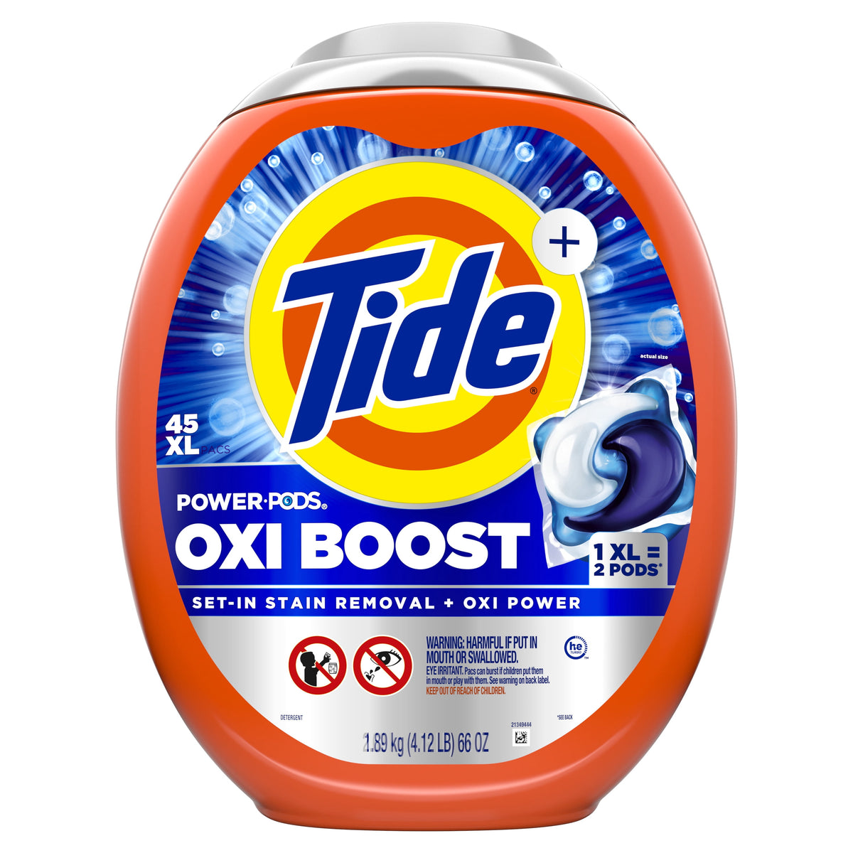 Tide Power PODS Oxi Boost Laundry Detergent Pacs Stain Remover 45 Count
