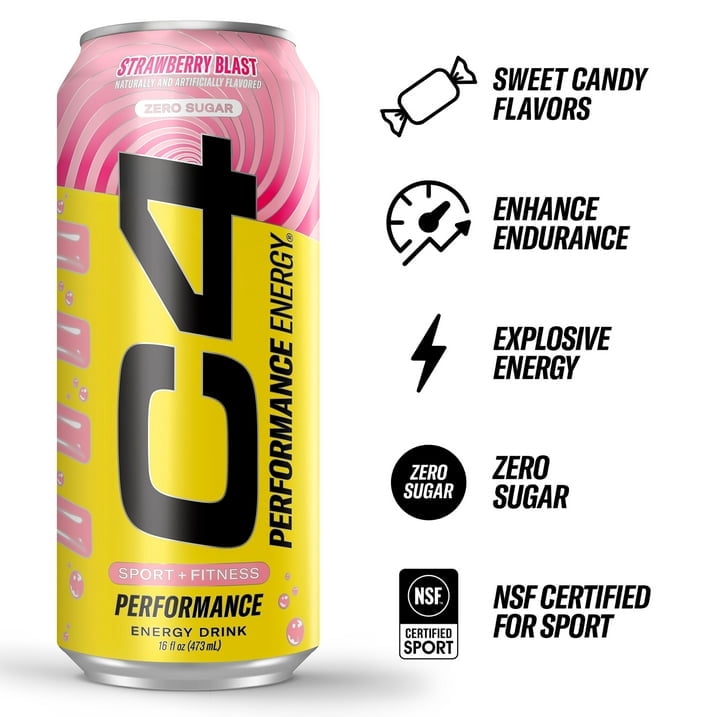 C4 Performance Energy Drink Strawberry Blast 16 fl oz Single Can