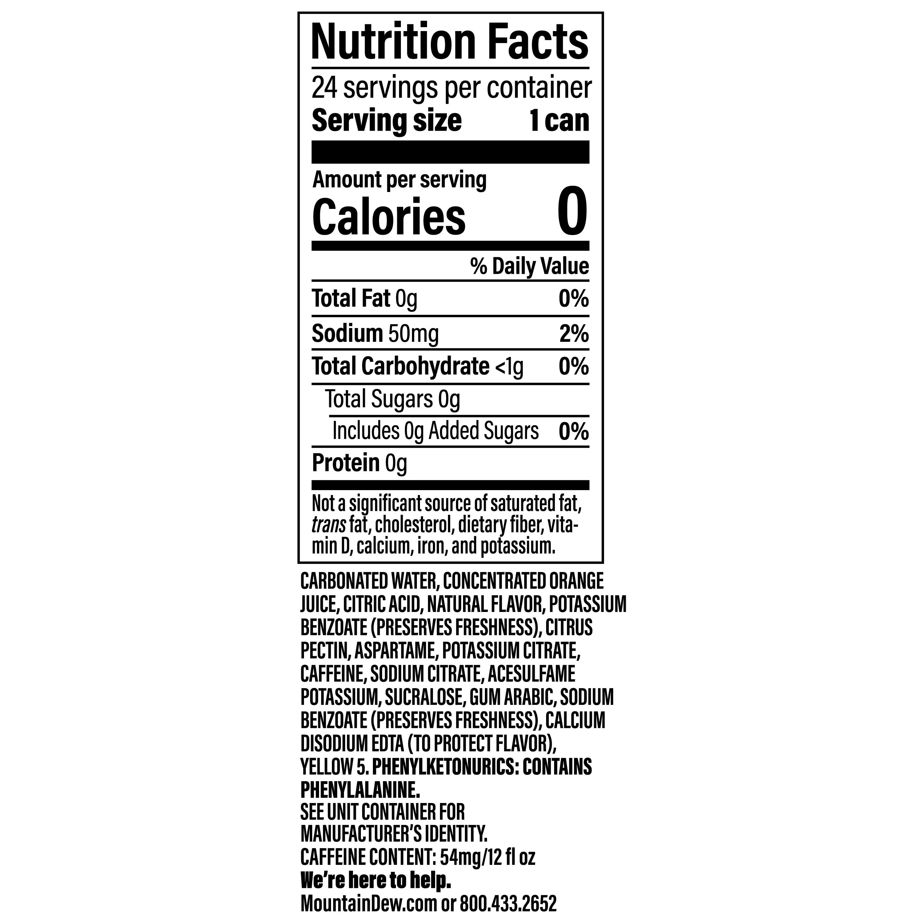 Mountain Dew Diet Citrus Soda Pop Cans 12 Fl Oz 24 Pack