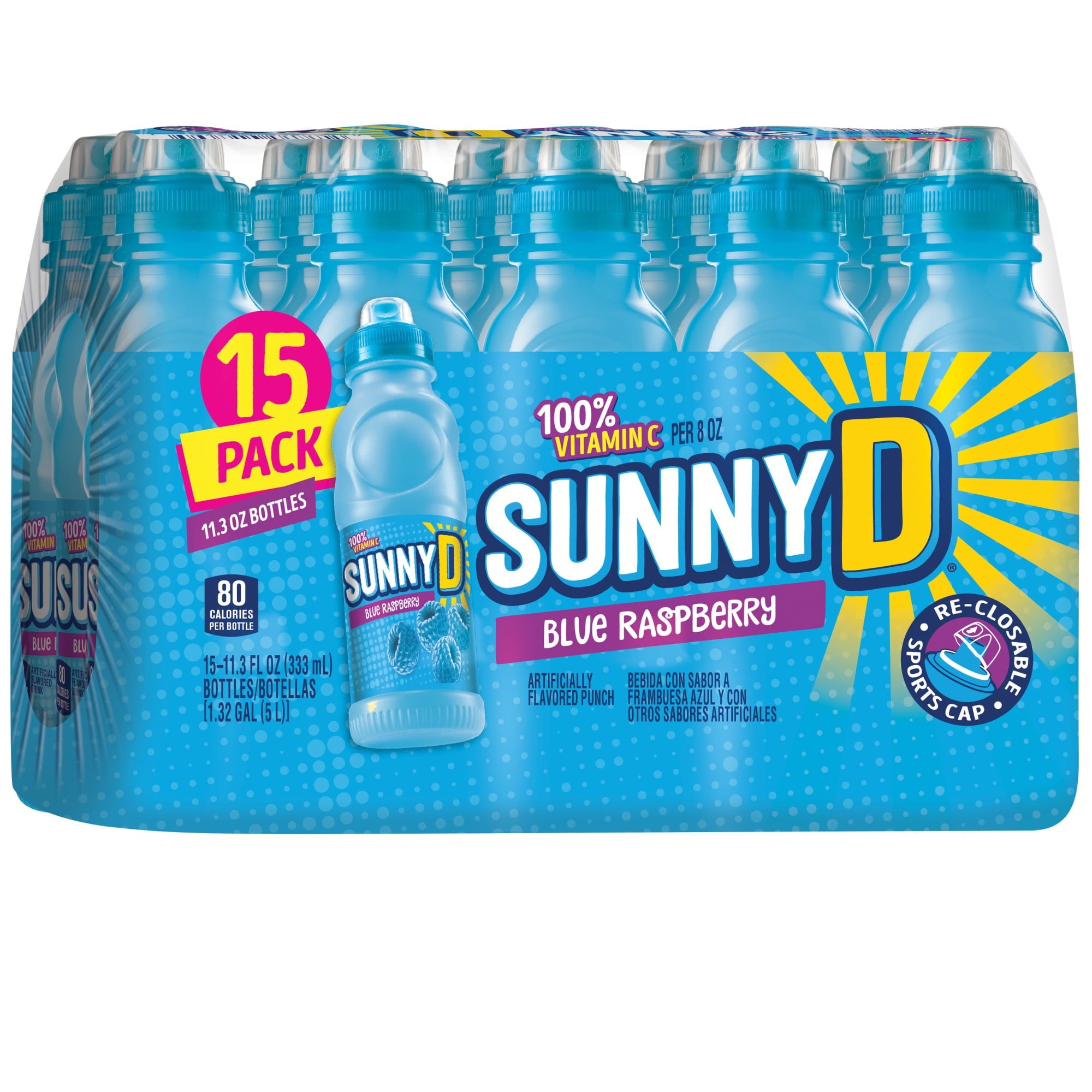 SunnyD Blue Raspberry Shelf Stable Juice Drink 15 Count 11.3 fl oz Bottles