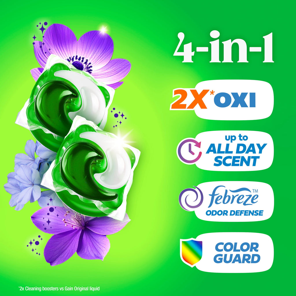 Gain Flings 4-in-1 Oxi Boost Febreze Laundry Detergent Pacs Moonlight Breeze 12 Count