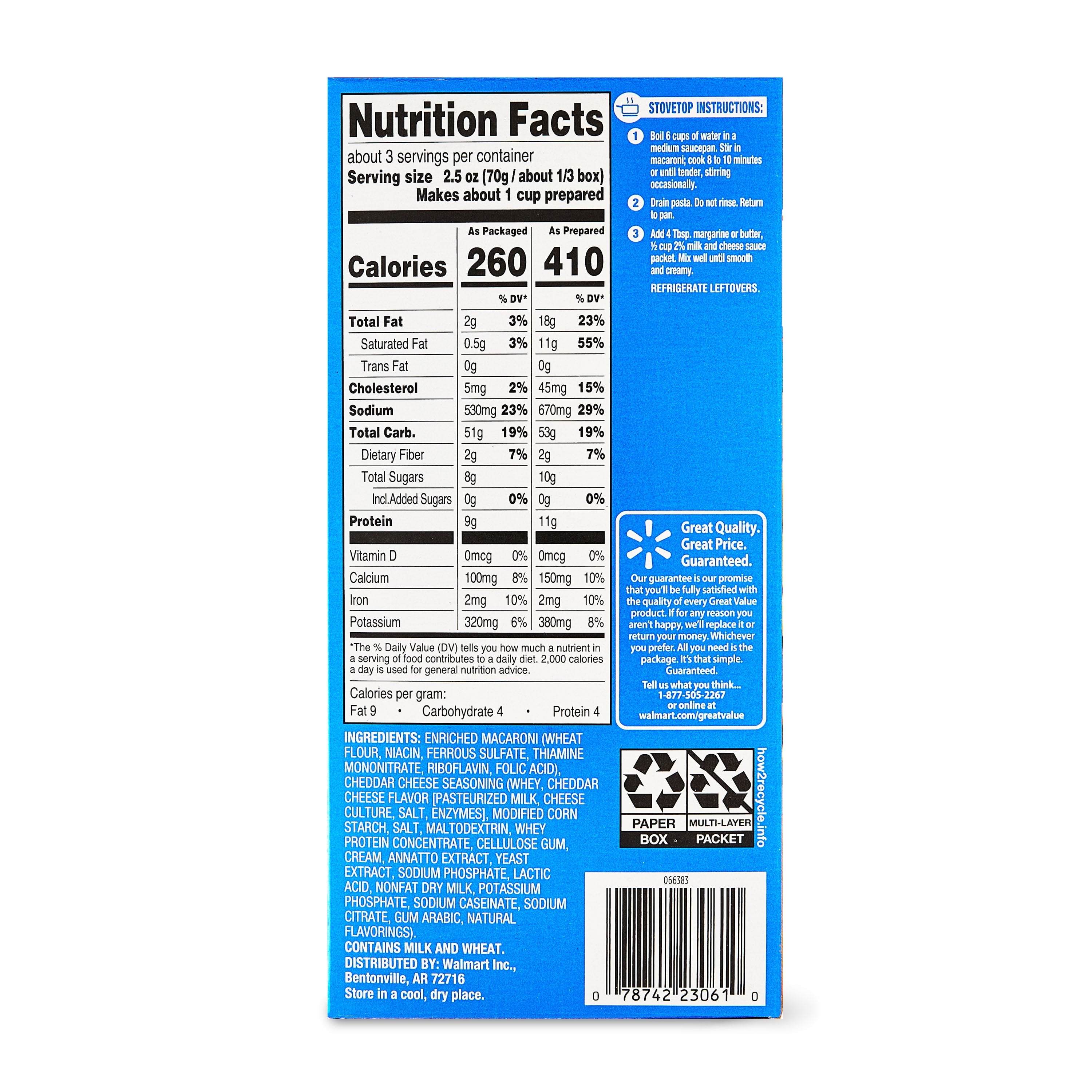 Great Value Thick & Creamy Macaroni And Cheese 7.25 Oz