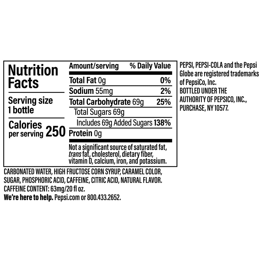 Pepsi Cola Soda Pop 20 Fl Oz Bottle