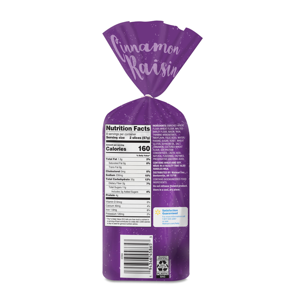 Pre-Sliced Cinnamon Raisin Bread Loaf 16 Oz 1 Count Great Value