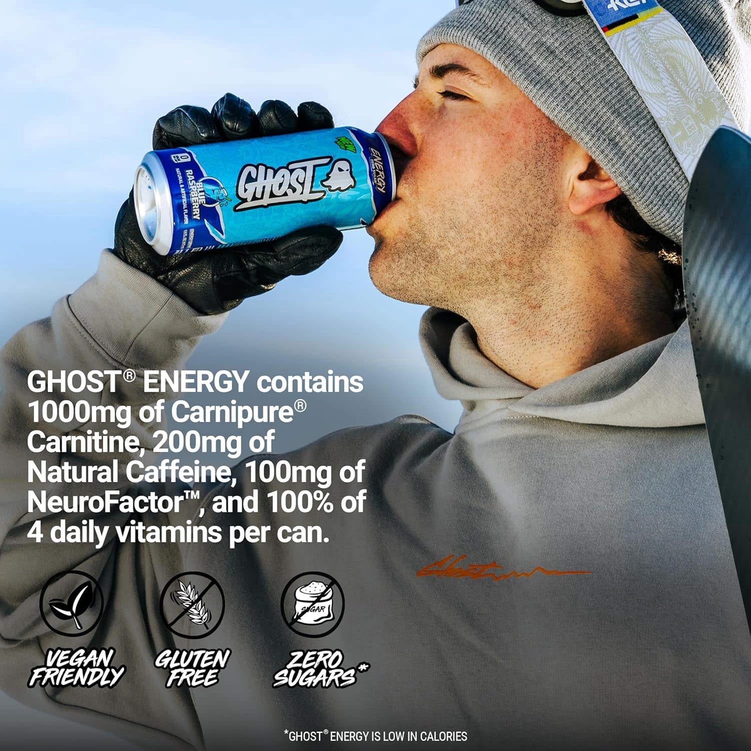 GHOST Energy Zero Sugars Energy Drink Blue Raspberry 16 fl oz Single Can