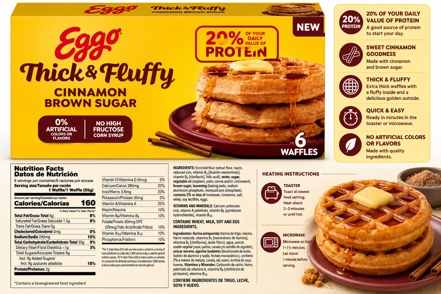 Eggo Thick & Fluffy Cinnamon Brown Sugar Frozen Waffles, 6 Count