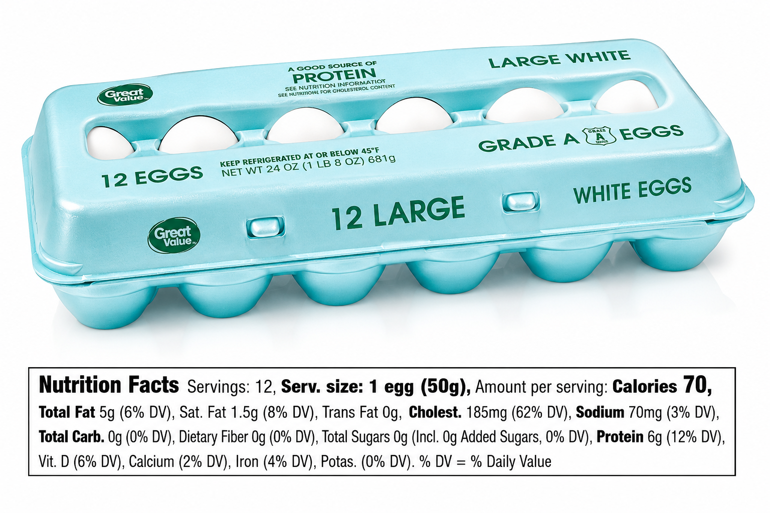 Great Value Large White Eggs, Grade A, 12 Count 🥚