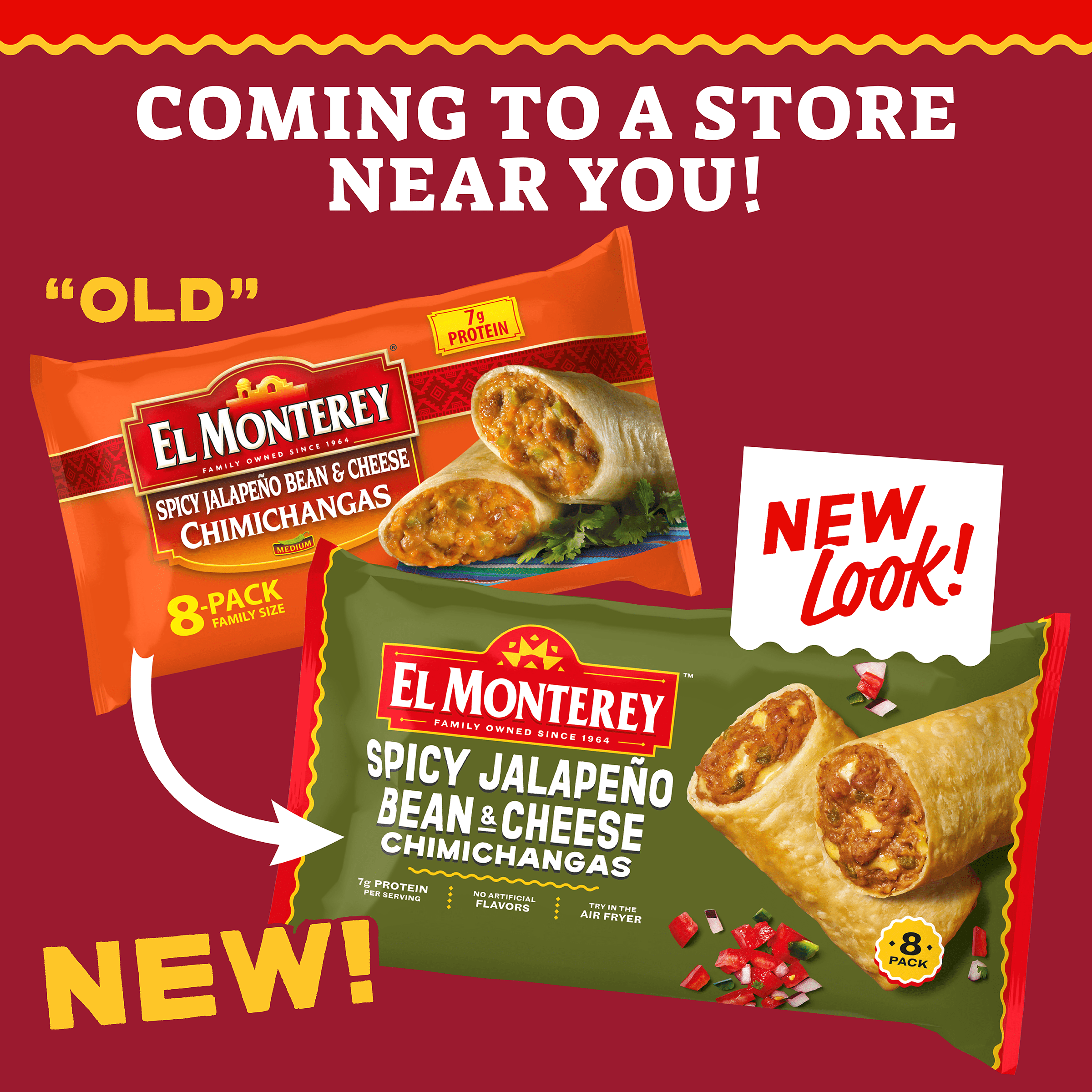 El Monterey Spicy Jalapeno Bean & Cheese Chimichangas Frozen 30.4 Oz 8 Count