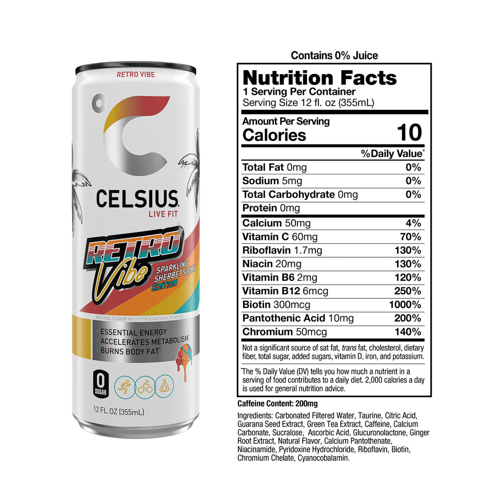 CELSIUS Sparkling Retro Vibe Functional Energy Drink 12 fl oz Single Can