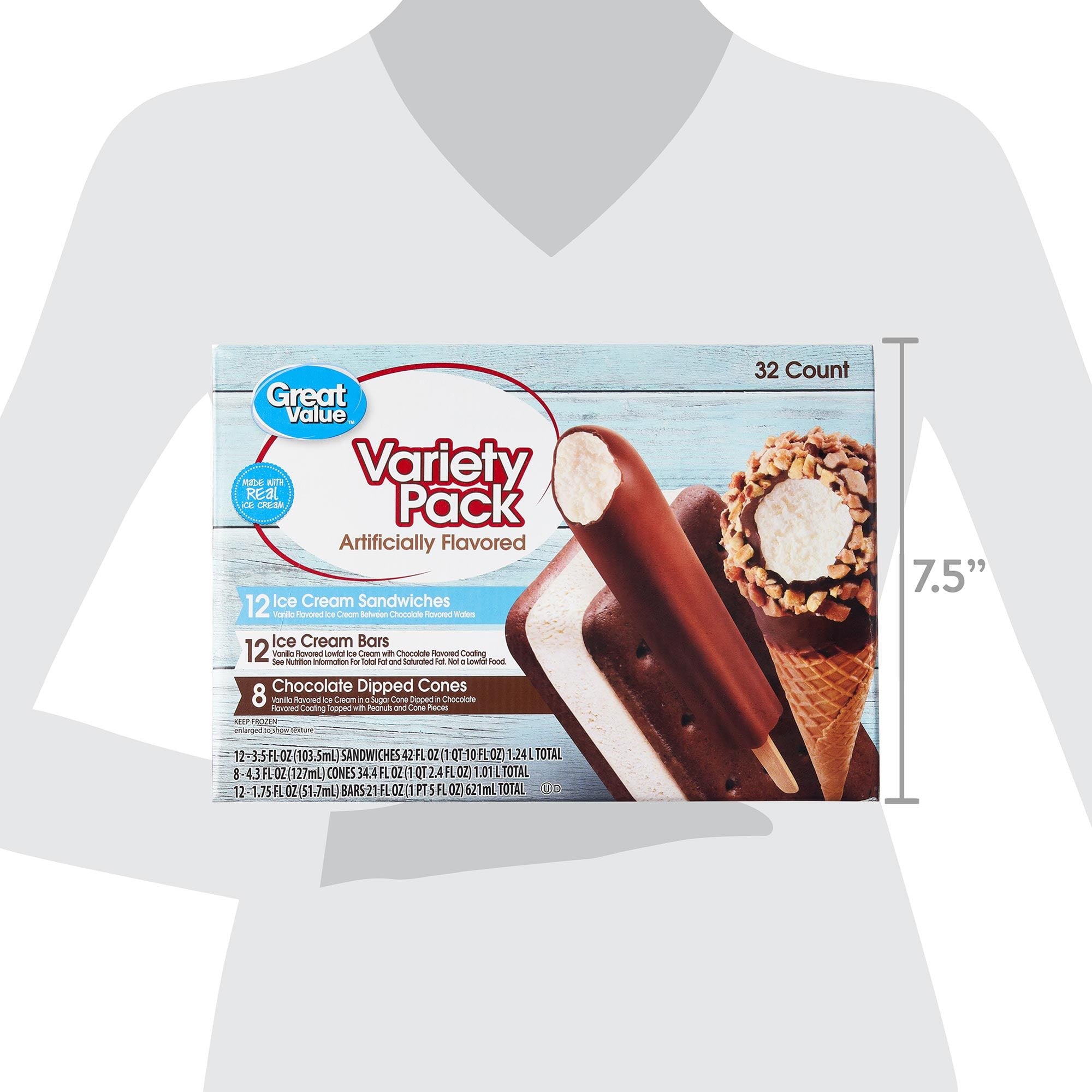Great Value Chocolate & Vanilla Ice Cream Variety Pack 32 Count 97.4 Fl Oz