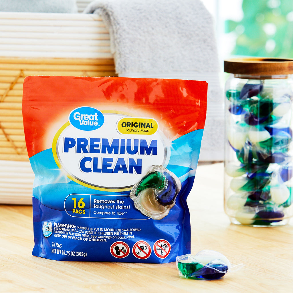 Great Value Premium Clean Laundry Pacs Original Scent 16 Count