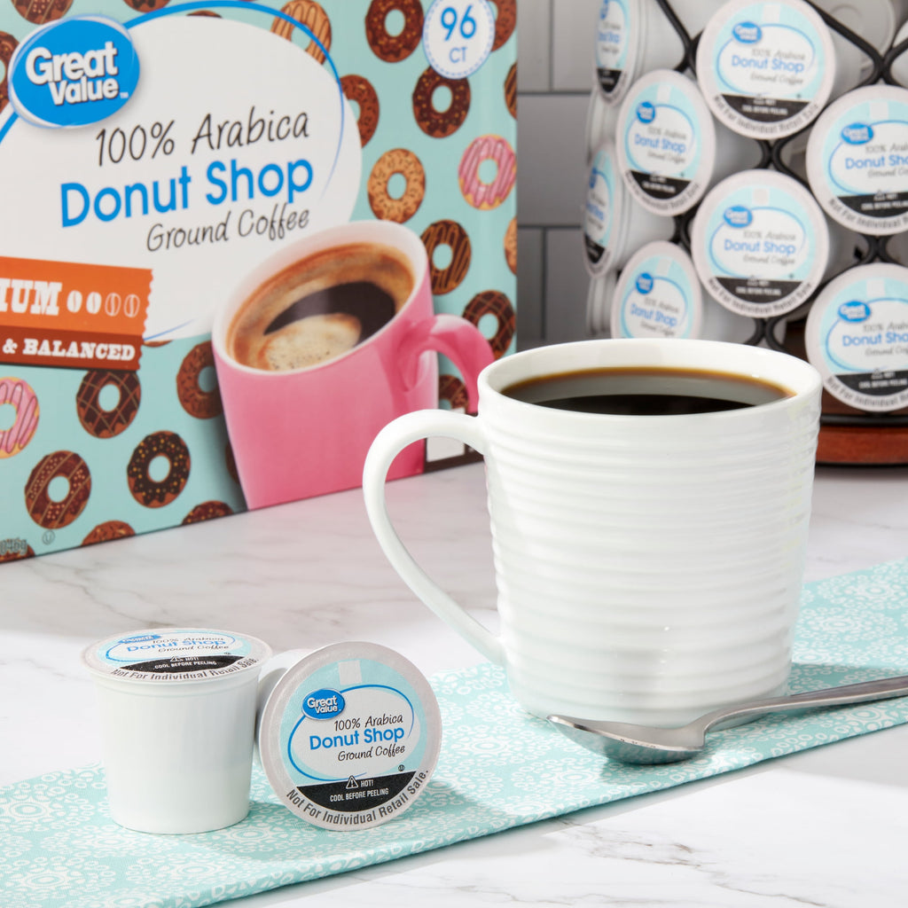 Great Value Donut Shop Naturally Caffeinated Medium Roast Ground Coffee Pods 48 Count