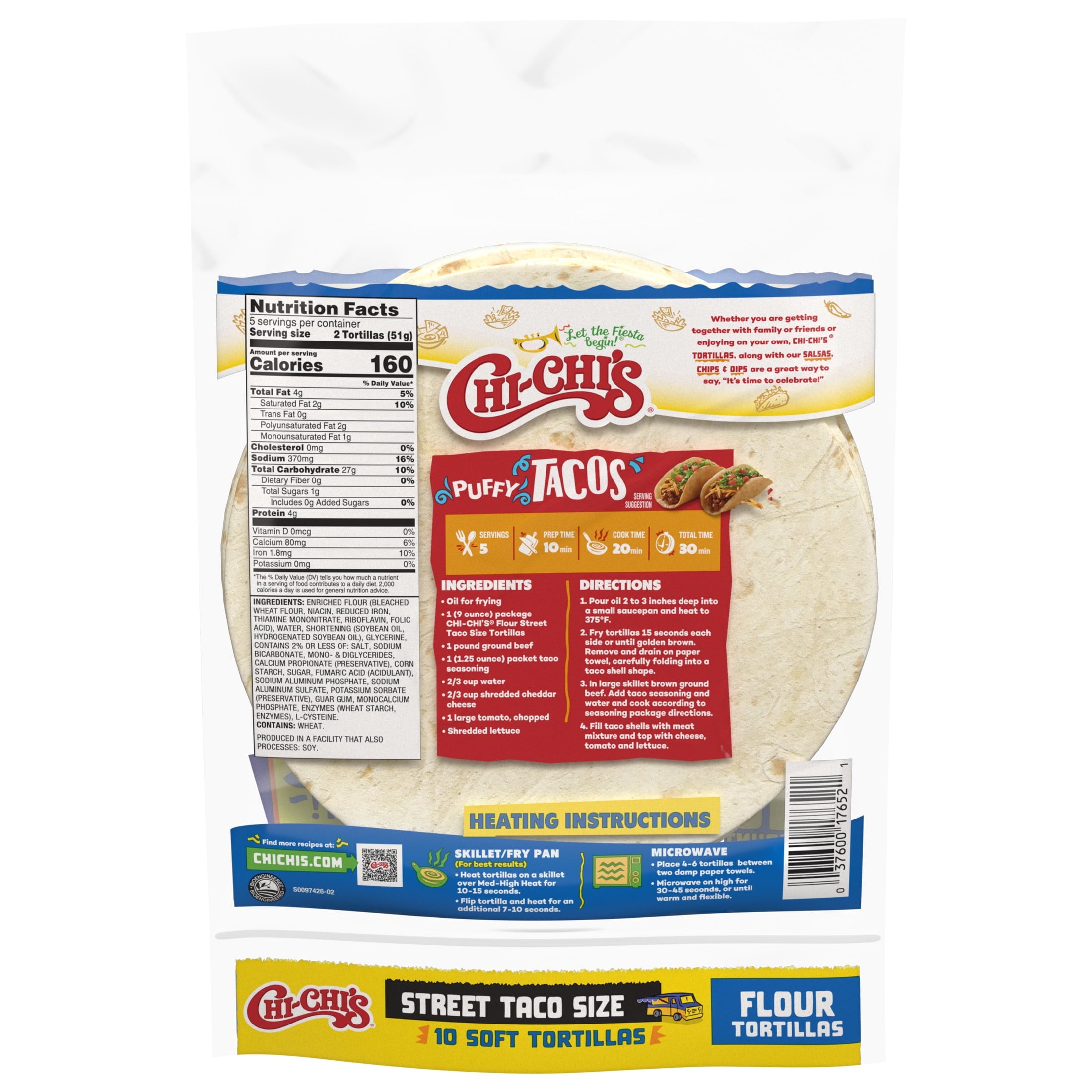 Flour Tortillas Street Taco Size 9 Oz 10 Count Chi-Chi's