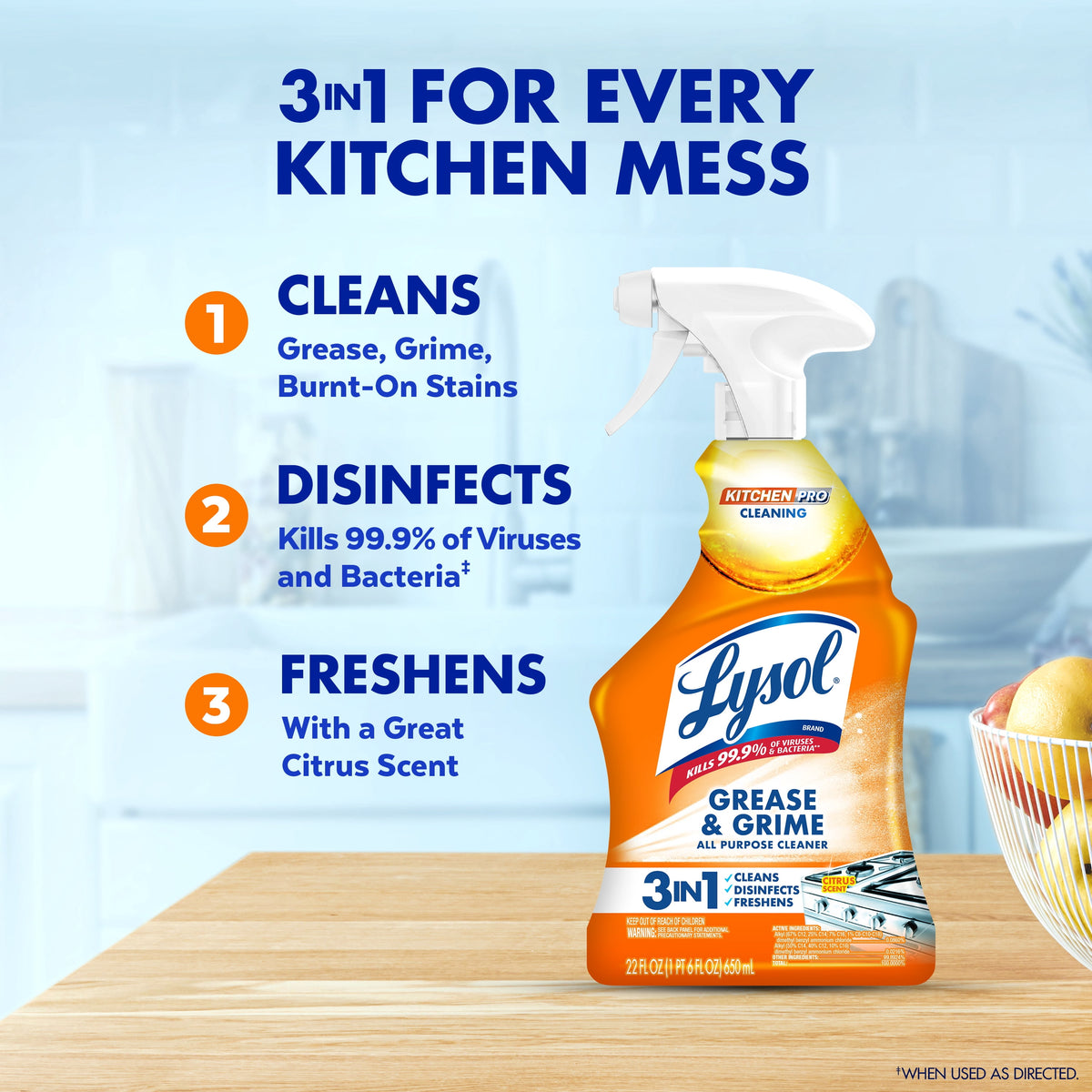 Lysol Kitchen Pro Antibacterial Cleaner Citrus 22 fl oz
